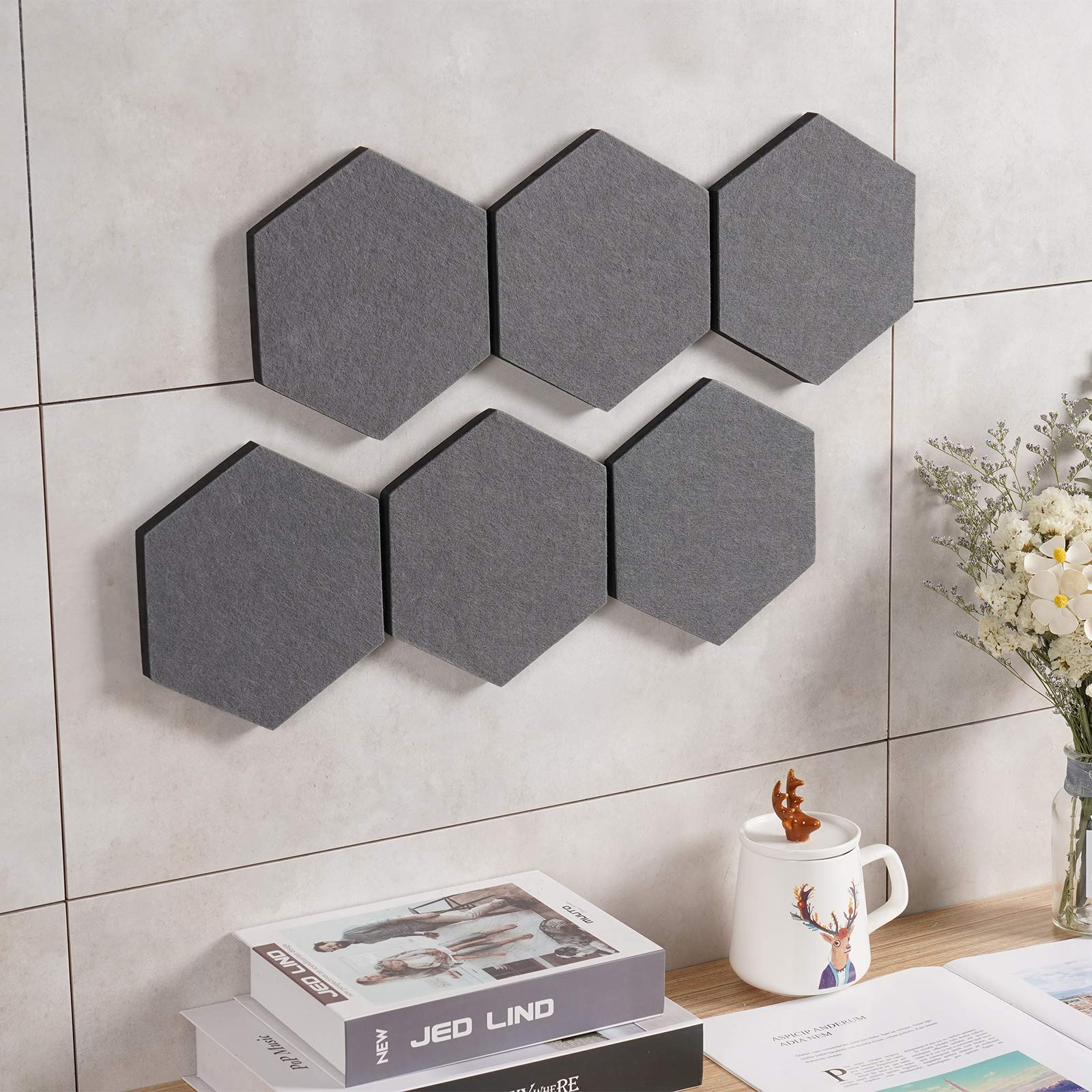 6 azulejos de fieltro hexagonales, tablero de anuncios autoadhesivo, para decoración de pared, tablero de notas para aula, oficina, hogar (gris) 4