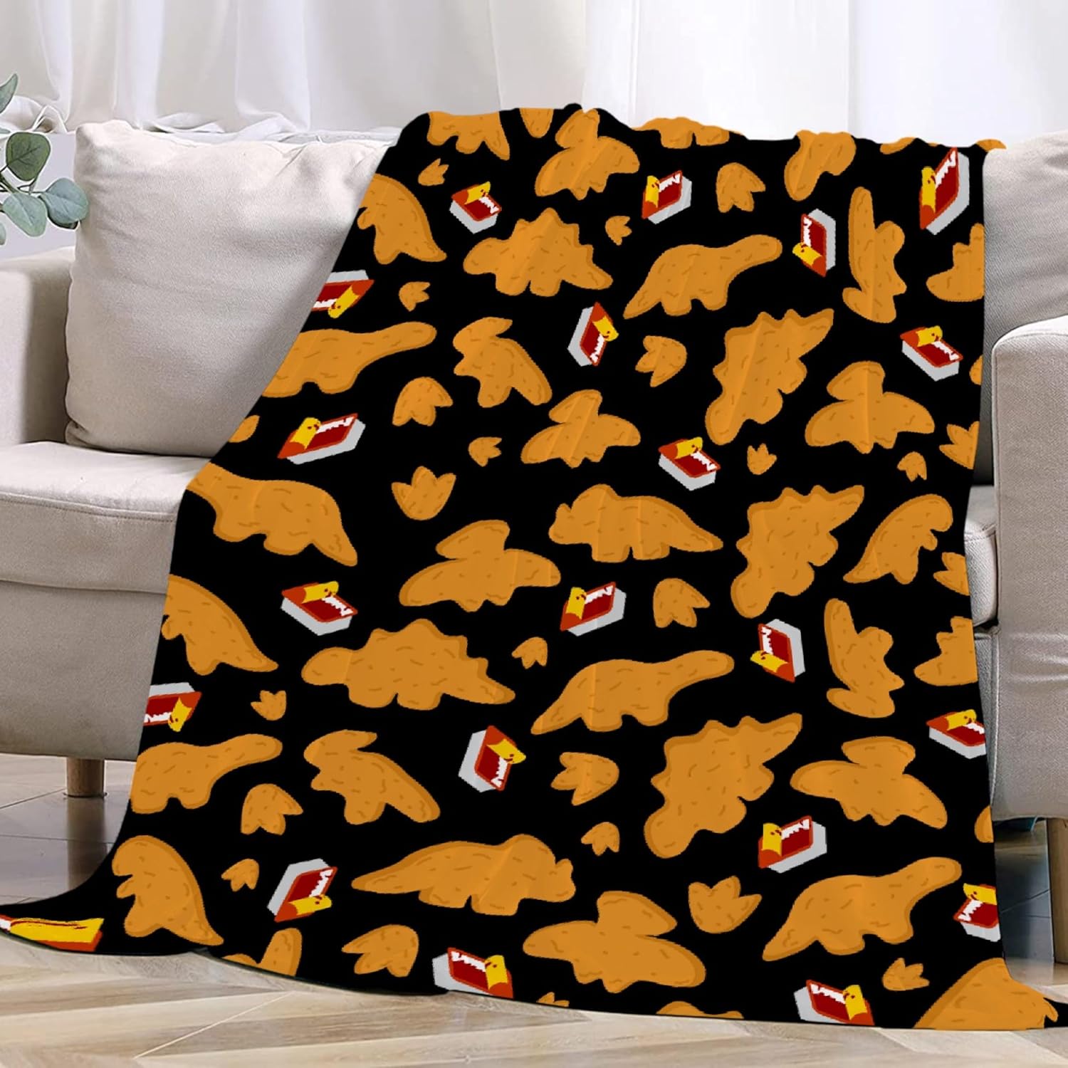 Dino Chicken Nugget Blanket Gifts for Girls Boys - Super Soft Chicken Nugget Flannel Fleece Blanket, Lightweight Microfiber Cozy Plush for Couch, 80x60 in for Adults