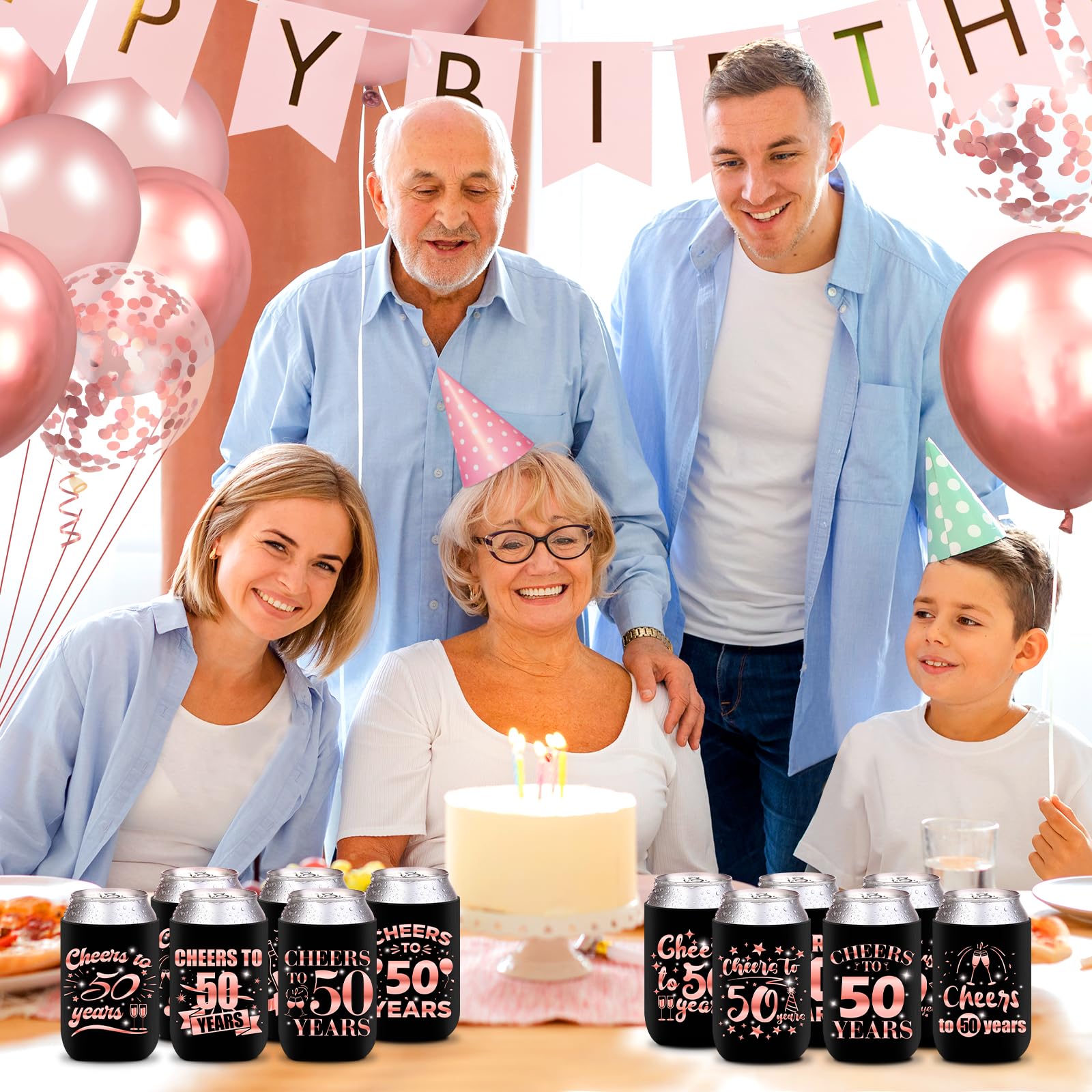 50. Geburtstag Party-Dekoration – 24 Stück Roségold Bierdosen-Kühler, Neopren, Für 340 Ml Dosen, Vintage-Design Für Frauen