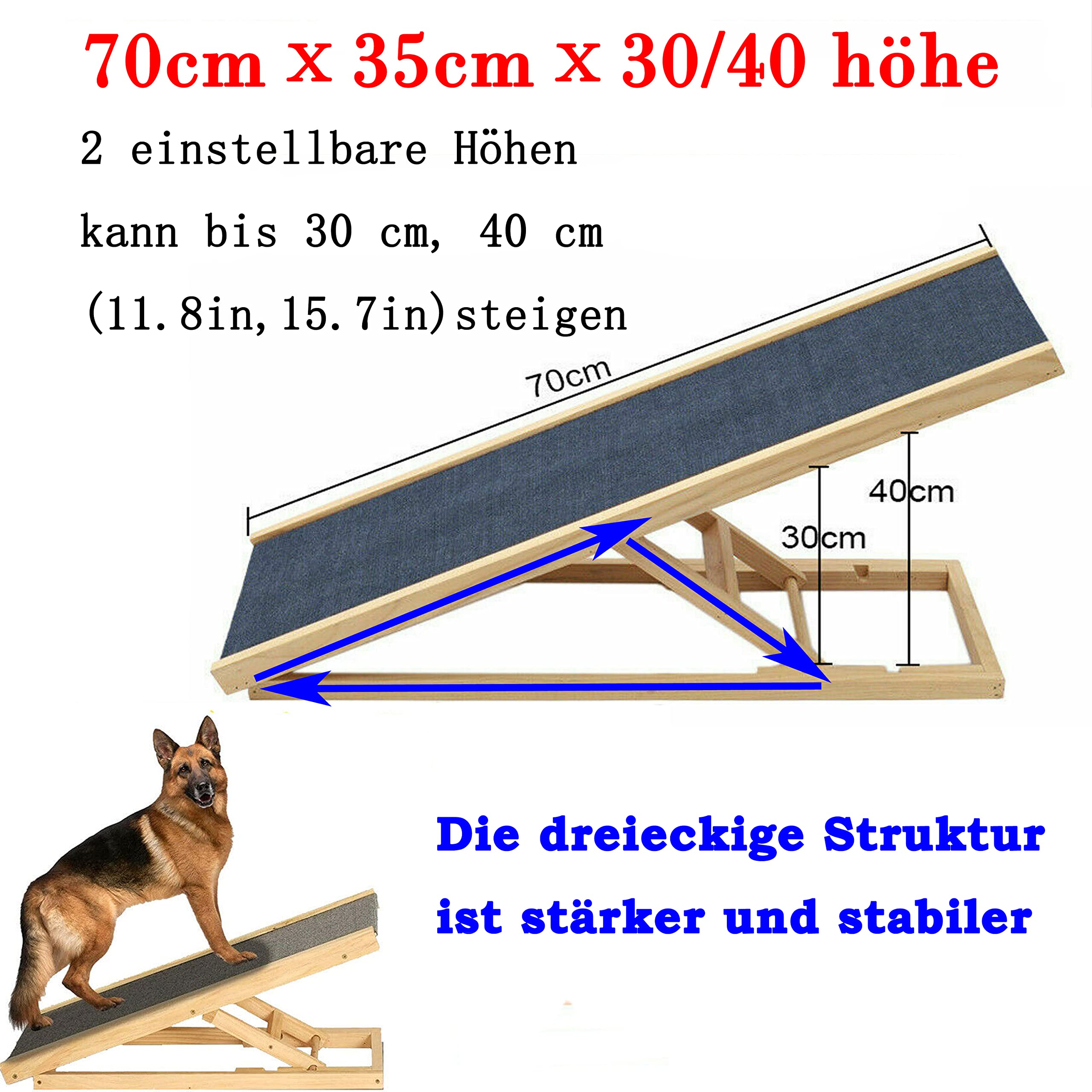 Rampe de voiture pliable pour chien - Grande rampe pour chien - Avec tapis antidérapant - 2 niveaux de hauteur réglable - 30 cm à 40 cm - Pour grands chiens