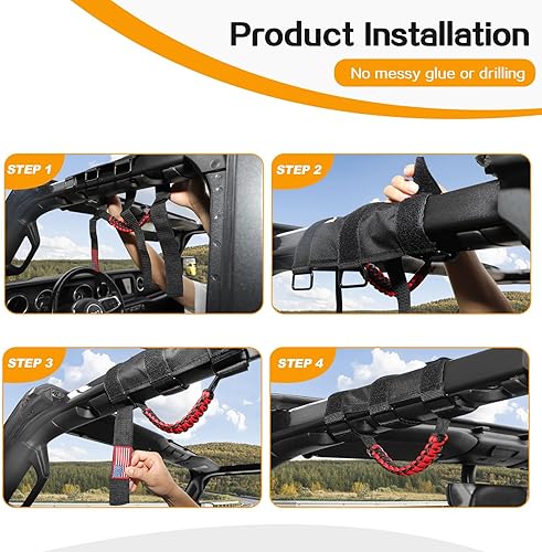 Miniatura 5 de Hoolcar 4 asas de agarre de barra antivuelco, asas de agarre de paracaídas compatibles con Jeep Wrangler YJ TJ JK JKU JL JLU y Gladiator JT, negro y