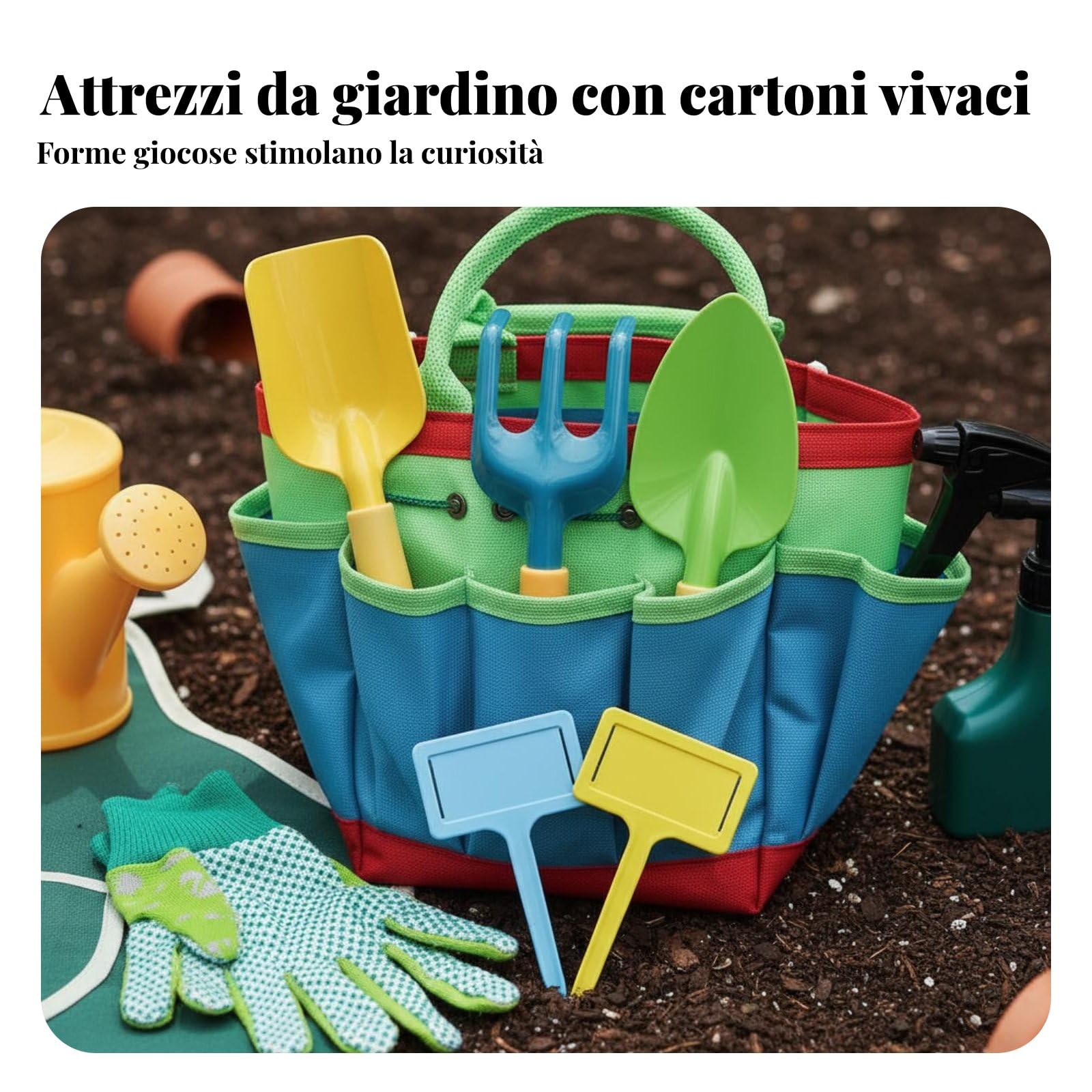 Set Giardinaggio Bambini Attrezzi Paletta Rastrello Trapiantatore Guanti con Borsa Ordine E Trasporto Metallo Robusto Gioco Allaperto Adatto per Orto, Caterpillar 10 Pezzi