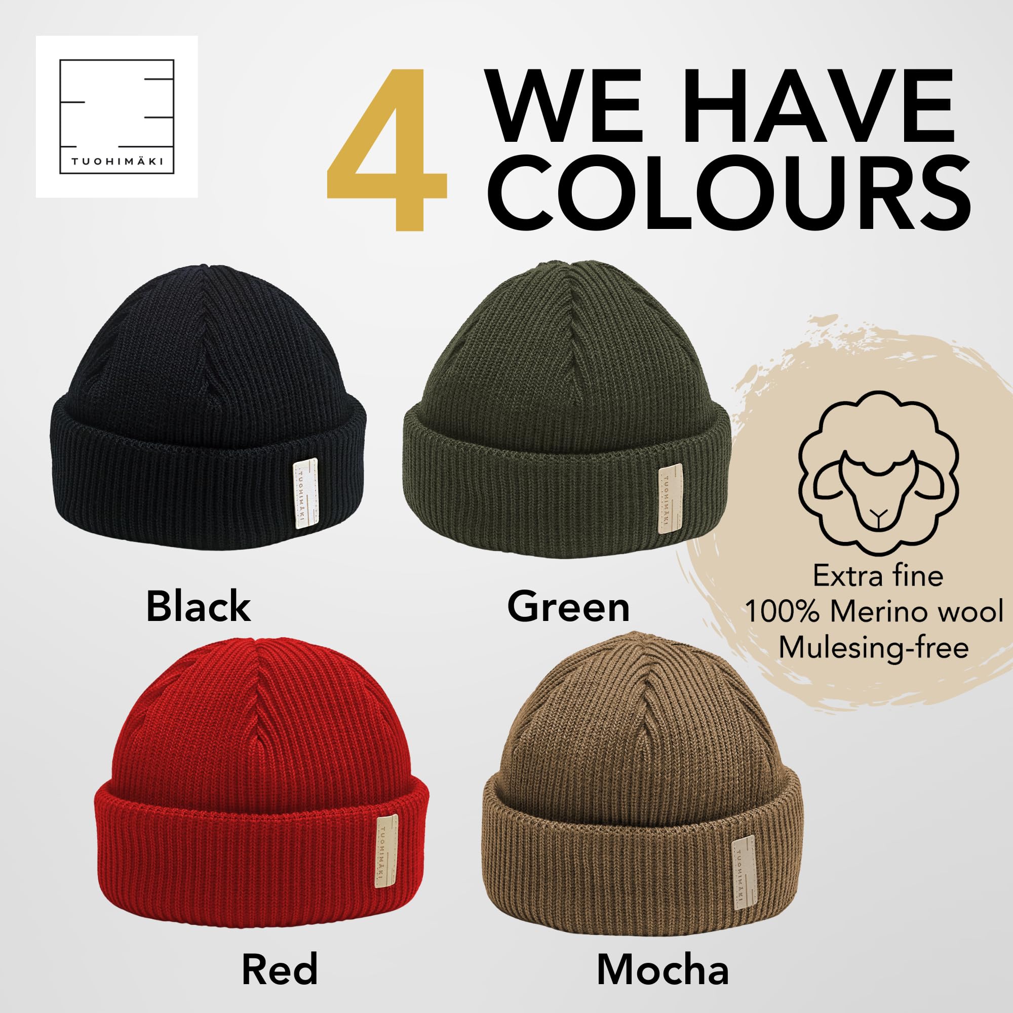 Merinowolle Beanie Mütze Herren & Damen Winter - 100% Merino Beanie Unisex - Fischermütze Seemannsmütze - Wollmütze Made in Finland - Warme Wintermütze One Size