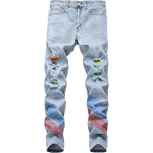 FREDD MARSHALL Men's Skinny Slim Fit Ripped Distressed Stretch Jeans Pants