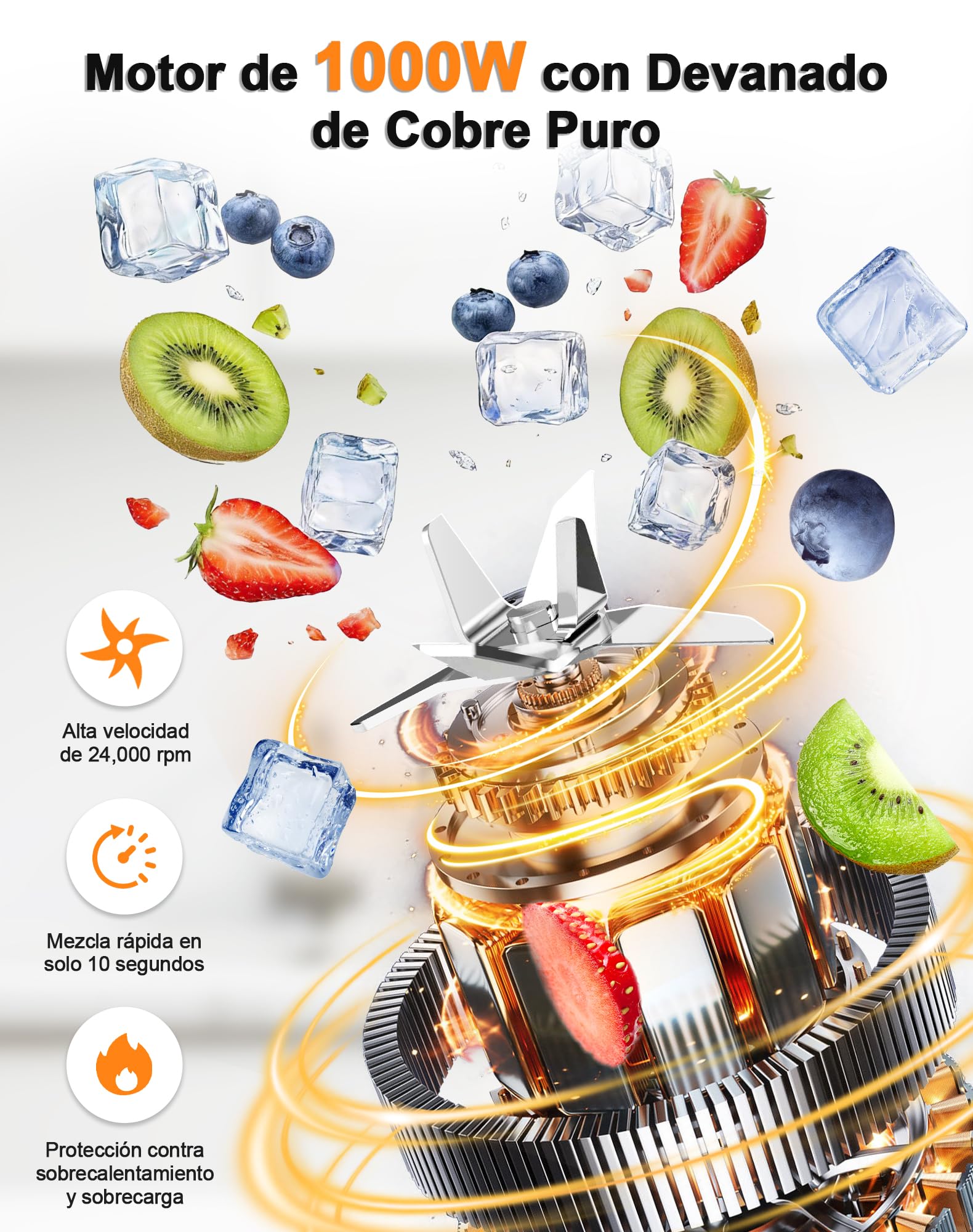 Batidora de Vaso, Licuadora con 2 Botellas Tritan de Libre de BPA, Batidora de Vaso Portatil, Poco Ruido, Fácil de Limpiar, 4 Cuchillas para Verduras, Frutas, Batidos y Malteadas