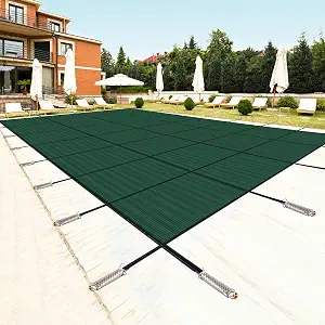 Pool Safety Cover for Inground Pools, Heavy-Duty Winter Mesh/Solid Cover, Green, 20x40ft