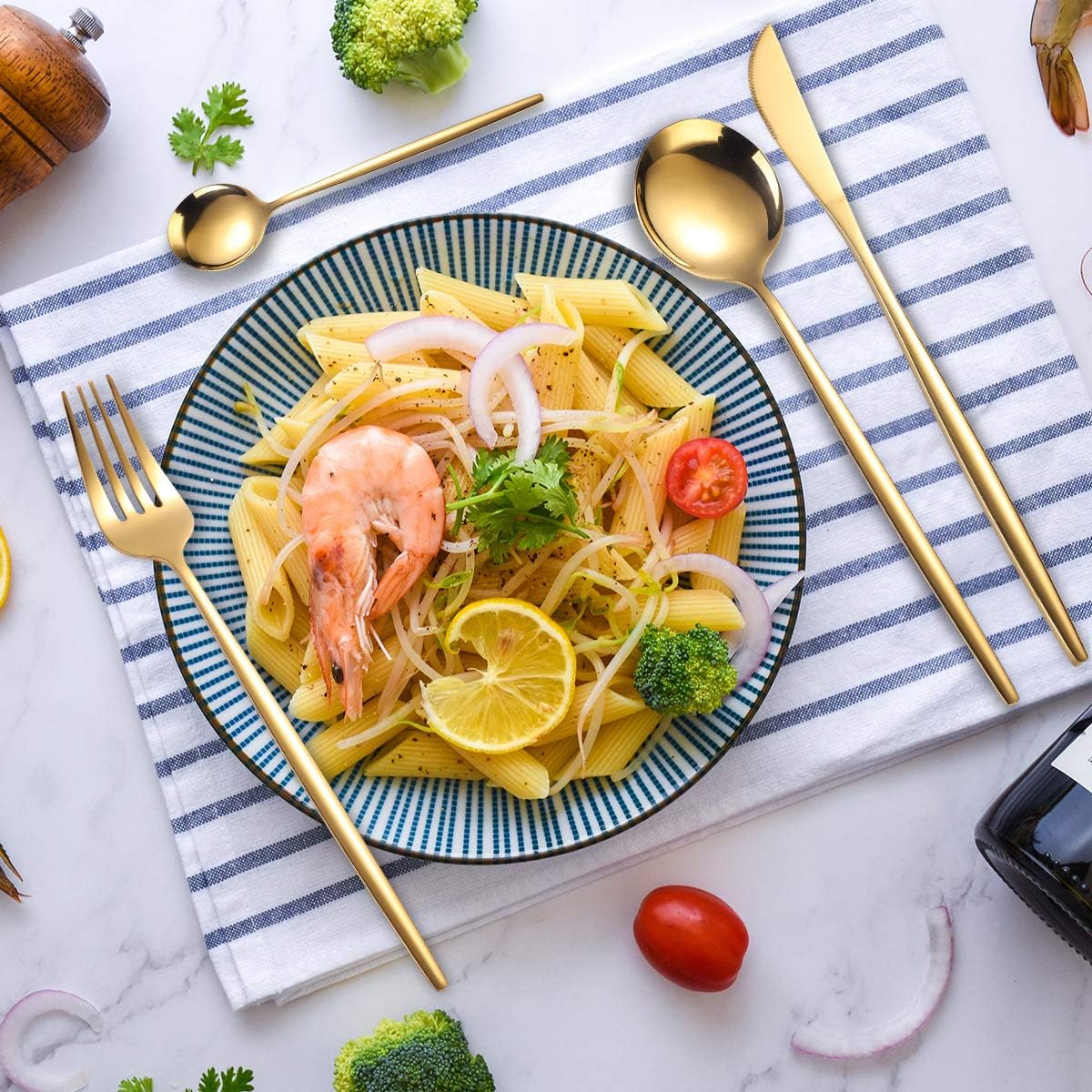 Silverware Flatware Set, 4/16/24/32/40/48 Pieces Stainless Steel Cutlery Set Golden Portuguese Home Creative Steak Knife, Fork And Spoon Gift Box (Color : Silver, Size : 6Set-24Pcs)