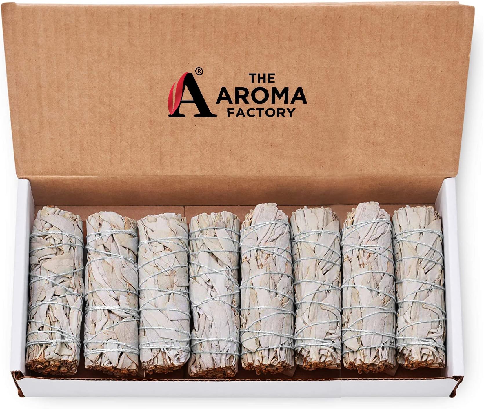 - The Aroma Factory Natural White Sage Dry Leaves Smudging Sticks, 8 Bundles (6 Inch x 30g Each) Removes Negativity, Aura Cleansing, 1 Box