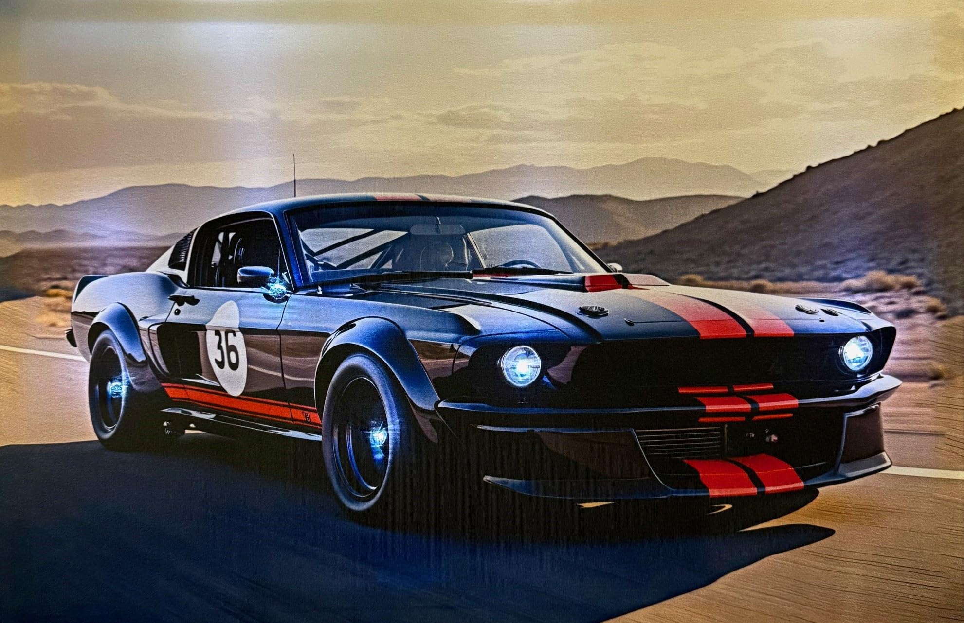 Lights LED-Bild mit Beleuchtung Leinwandbild 65 x 45 cm Leuchtbild MUSCLE CAR AUTO OLDTIMER