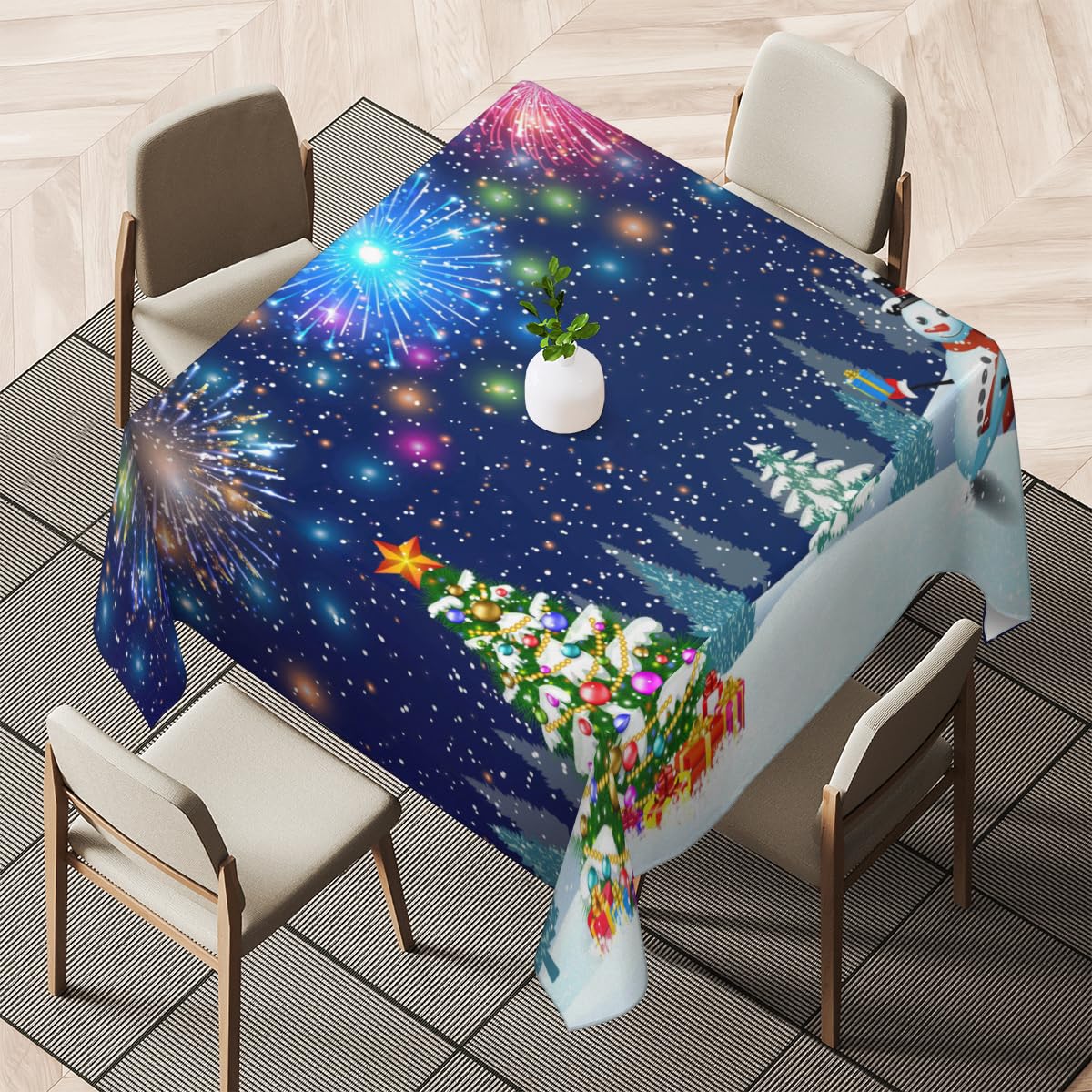 XMNYGJ Christmas Tree Snowman Square Tablecloth 42 x 42 Inch Waterproof Stain and Wrinkle Resistant Table Cloth Washable Polyester Table Cover for