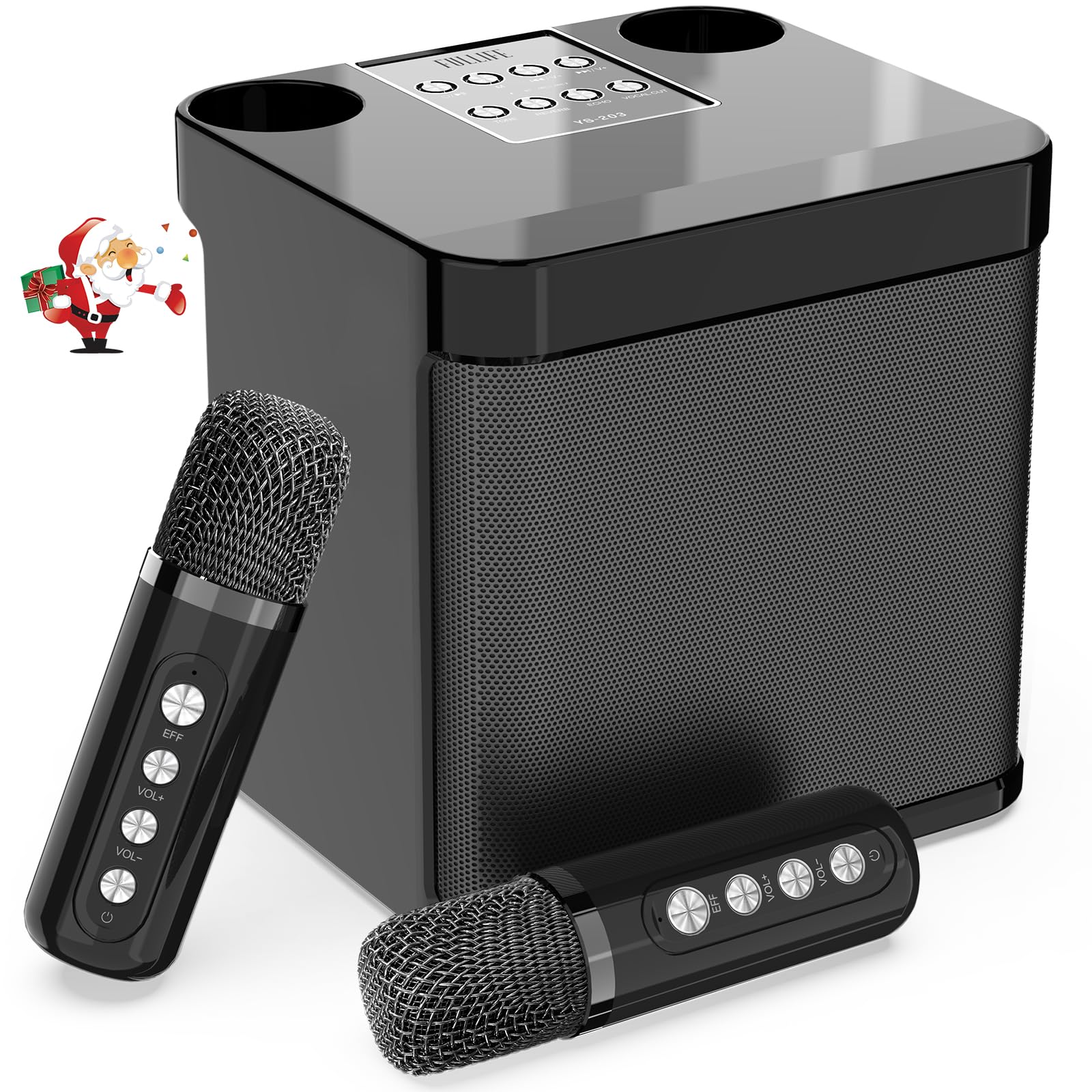 Karaoke Machine for Adults and Kids, FULLIFE Portable Bluetooth PA Speaker System with 2 UHF Wireless Microphones, Karaoke Speaker with Echo, Supports TF/USB, AUX in, for Home Party, Meeting