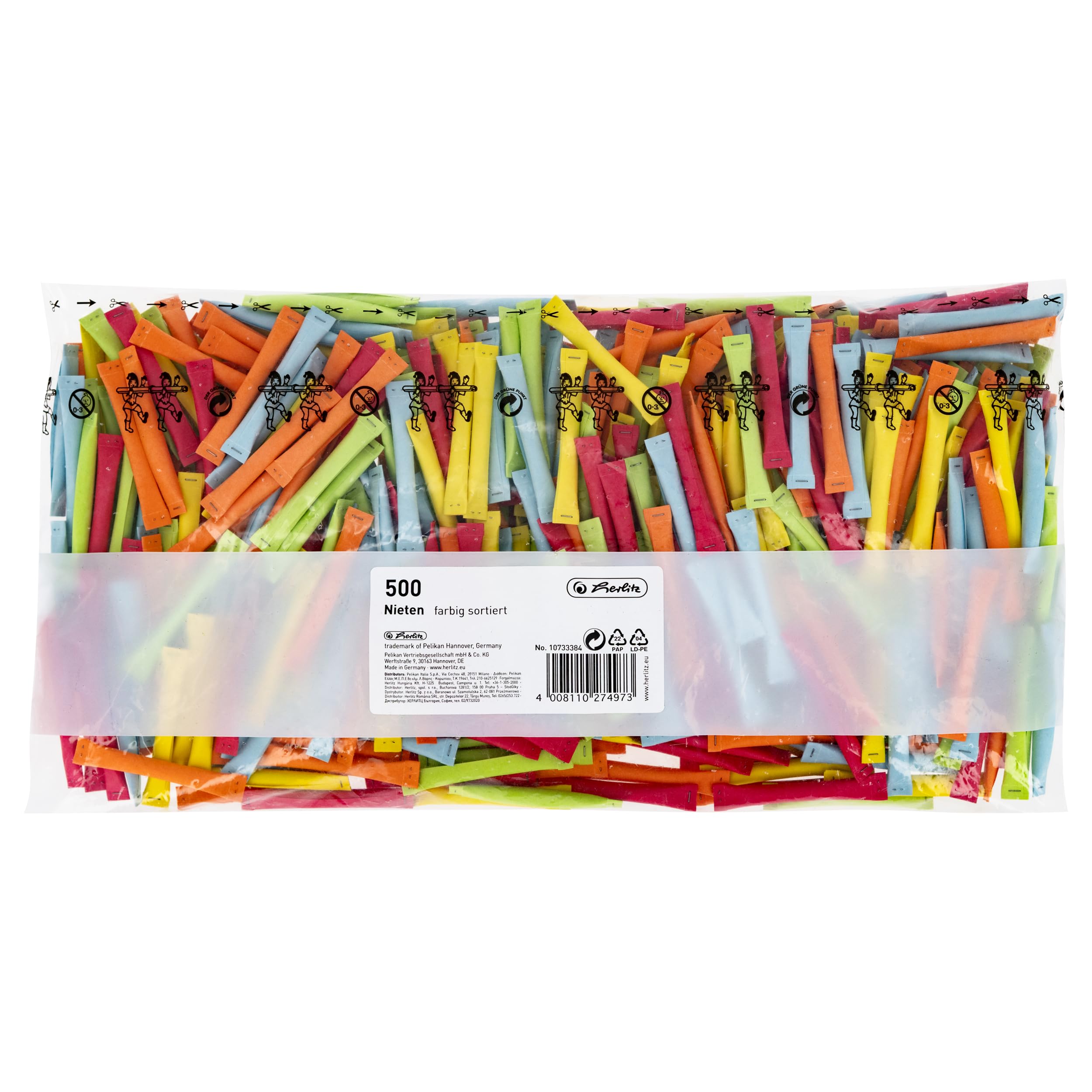 Herlitz Nieten, farbig sortiert, bedruckt mit lustigen Sprüchen, 500 Stück