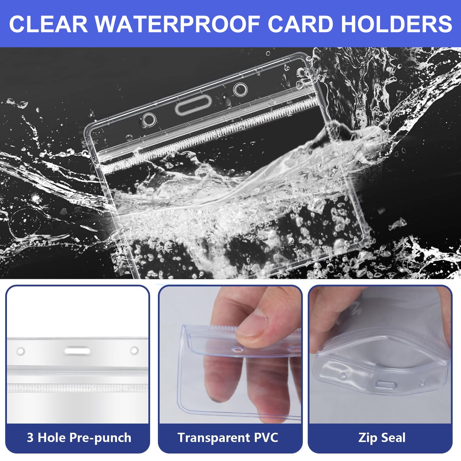 HEITAOZHUANYING 40 Packs Lanyard with Card Holder, Horizontal Sealable Waterproof Clear Plastic, Blue Lanyard - Image 4