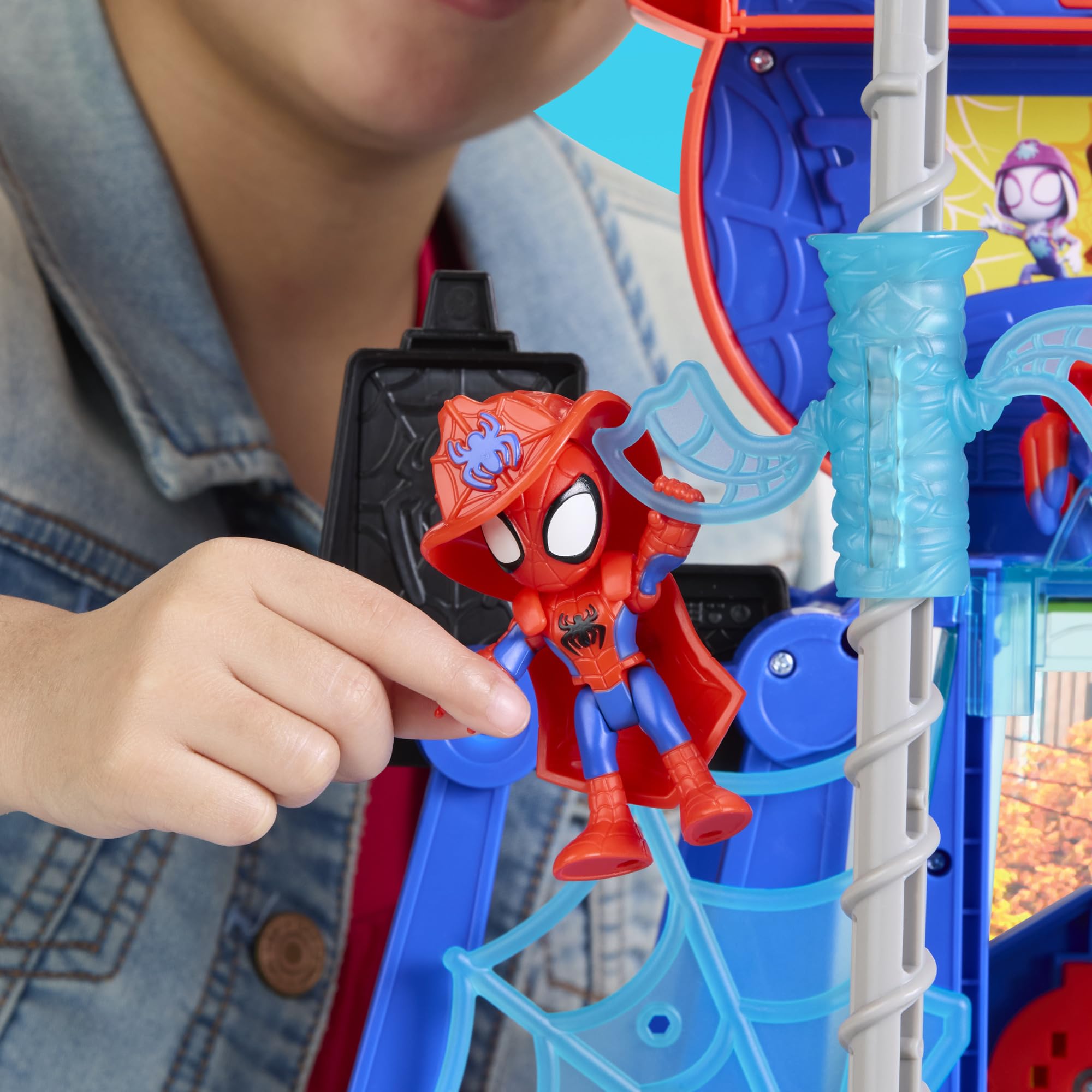 Marvel Spidey and His Amazing Friends, Rescue-Webs, Aracnocuartel, Set de Juego con Figuras de 7,6 cm y vehículo de Juguete, Juguetes de superhéroes para niños pequeños, Edad: A Partir de 3 años