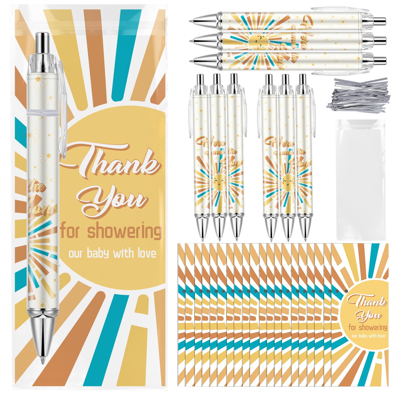 Lebsitey 50 Sets Baby Shower Favors Gifts for Guests Includes 50 Rolling Paper Ballpoint Pens and 50 Greeting Thank You Bookmarks Baby Shower Party