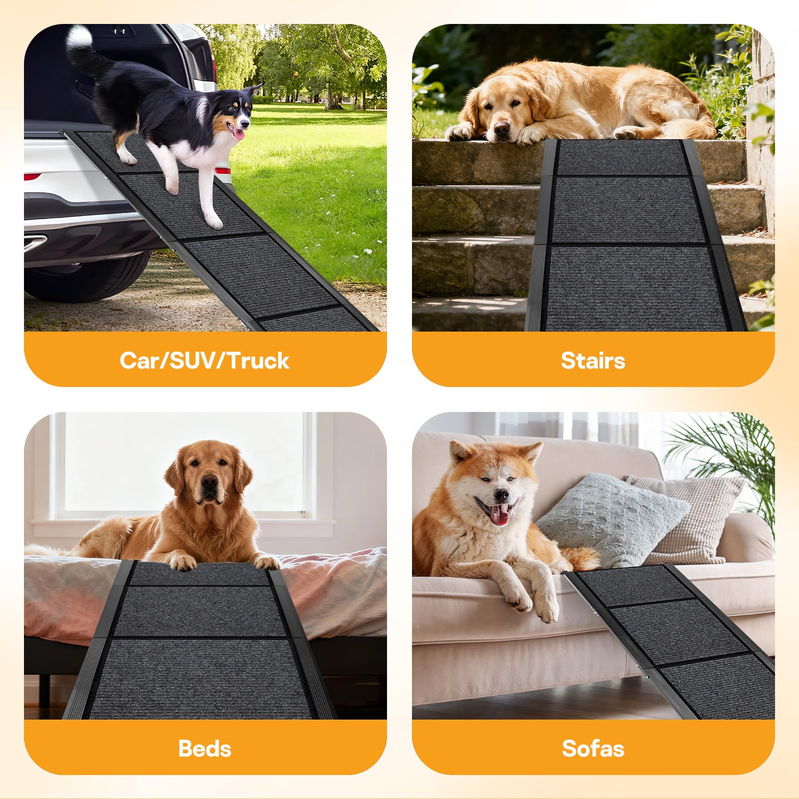 Rampes pour chiens de grande taille, 180,3 cm de long et 50,8 cm de large, en aluminium pliable extra large avec surface de tapis étanche IP64 et antidérapante, jusqu'à 136,1 kg pour chiens géants
