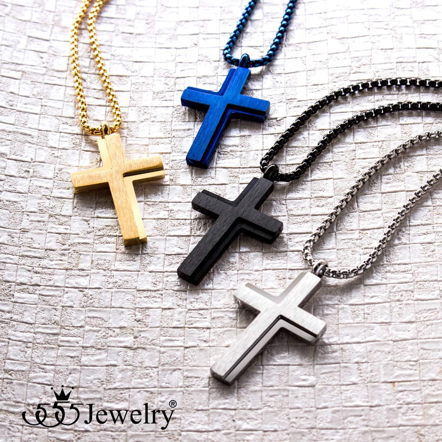 555Jewelry Stainless Steel Box Chain Cross Necklace for Men & Women, 16-24 Inch - Image 6