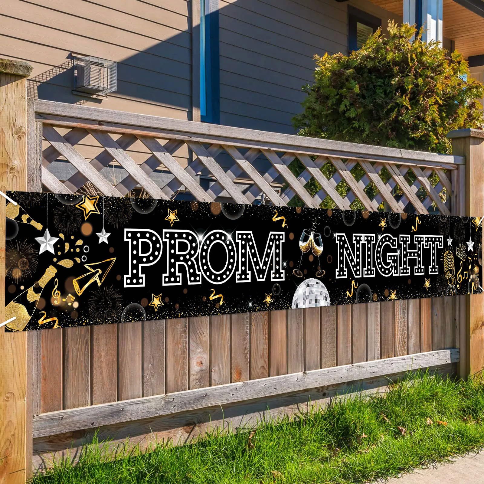 iwiio Prom Decorations 2025 Prom Night Banner Black Gold Sliver Banner Graduation Party Decorations Photo Backdrop for Indoor Outdoor Supplies 270 X 40 cm - Image 4