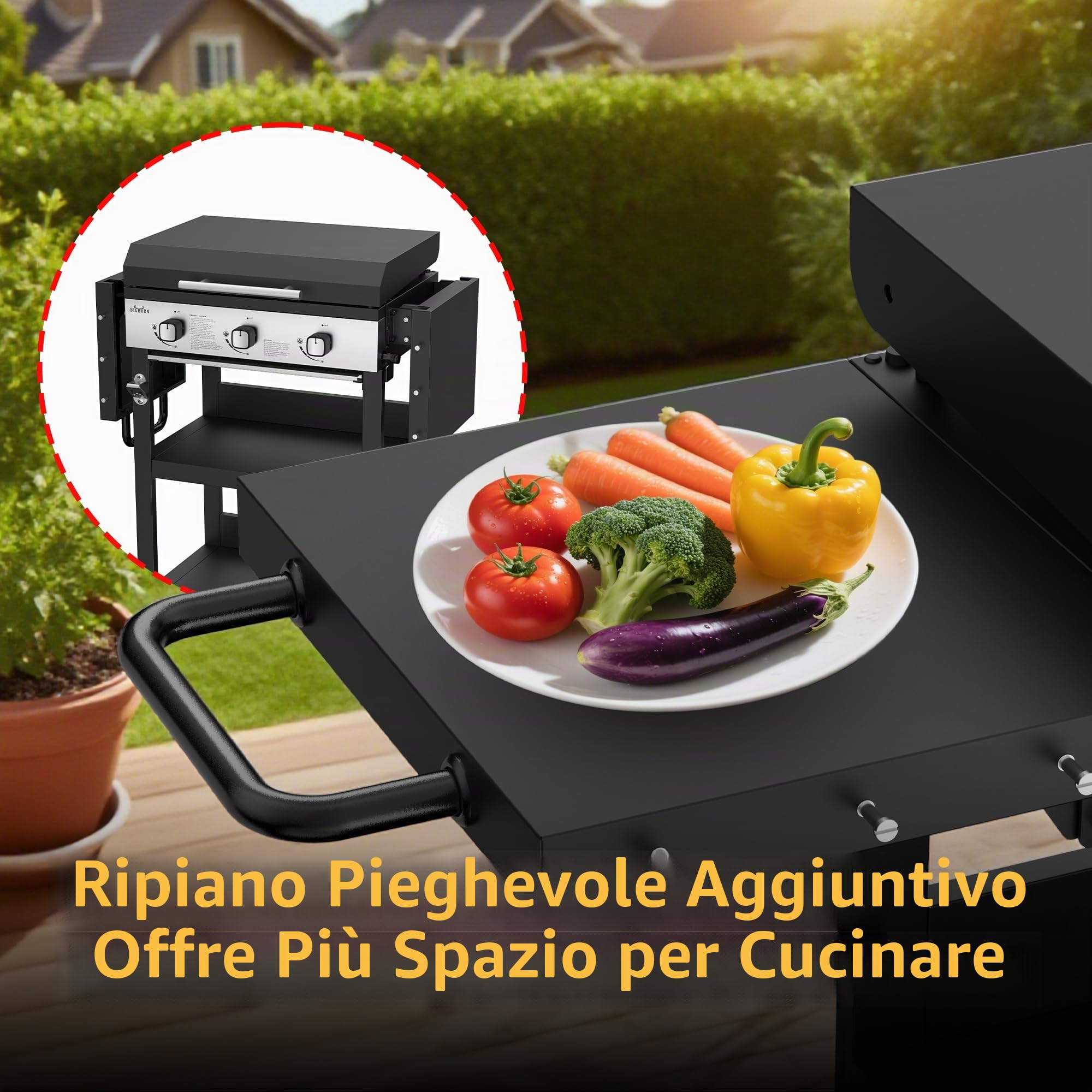 BIG HORN Piastra a gas con 3 bruciatori con carrello e coperchio; 7.2 kW