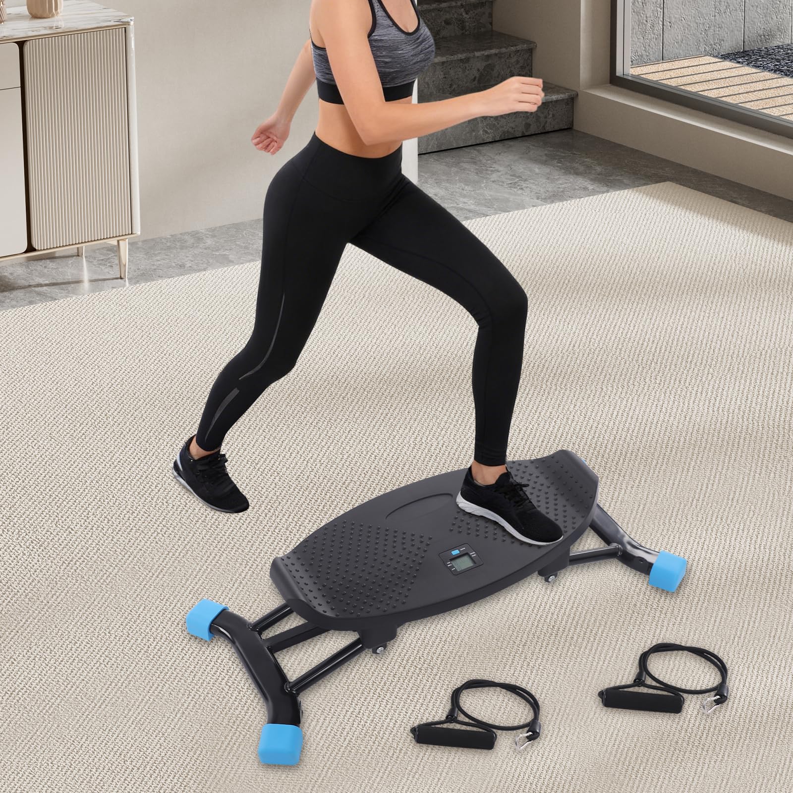 Indoor-Ski-Maschine, Balance Trainer mit Widerstandsbändern, Indoor Skimaschine für Ganzkörpertraining, 120kg Belastung, LCD Display, Leise & Platzsparend, für Zuhause