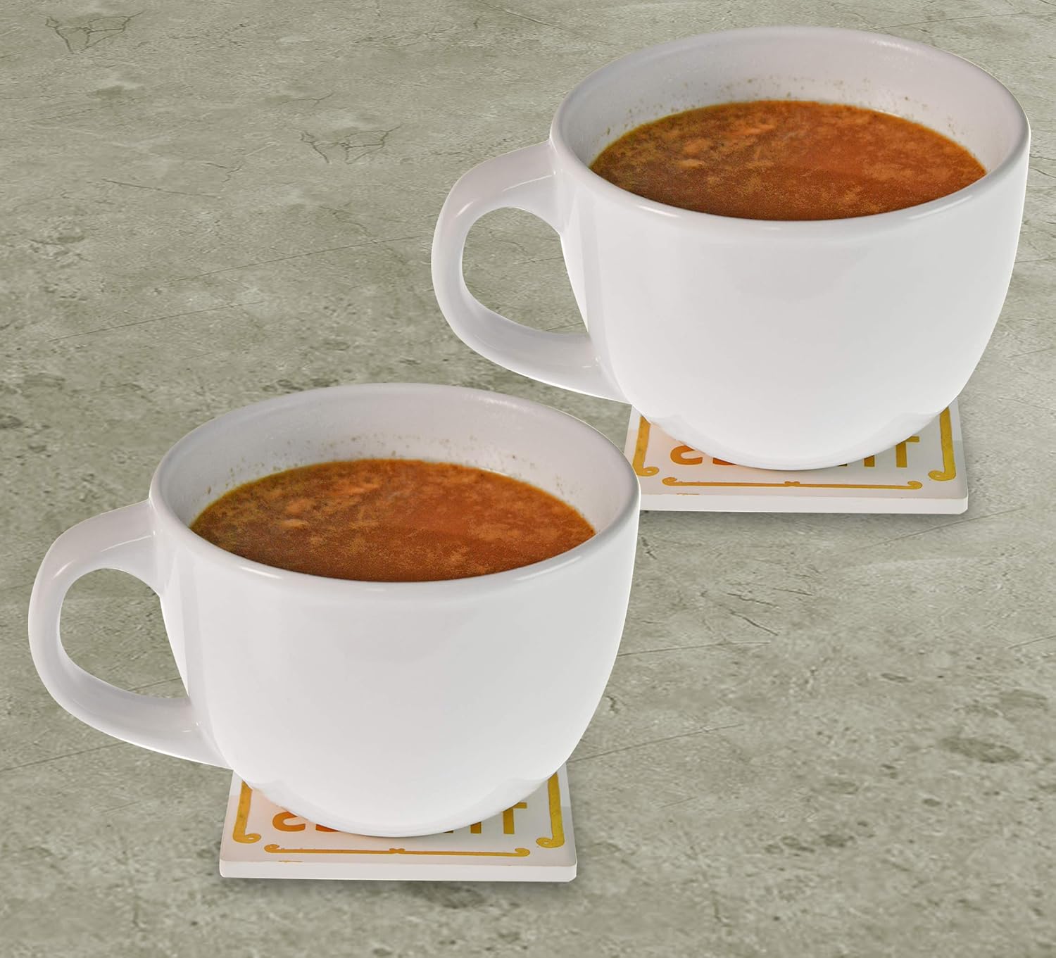 Home-X White Soup Mug, Bowl with Handle, Dinnerware Kitchen Essentials, Set of 2
