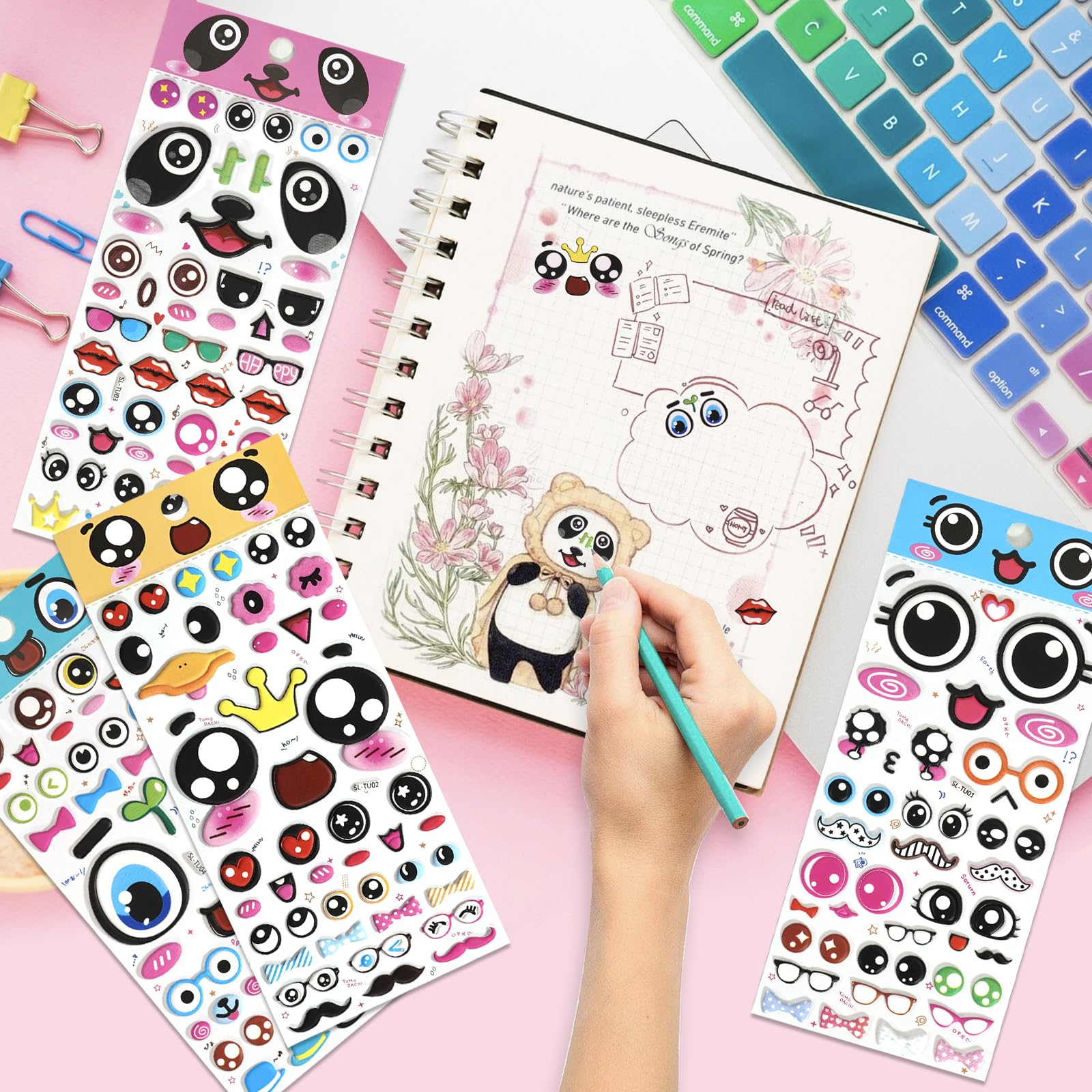 Jactales Puffy Googly Eyes Stickers for Kids Crafts,Sticky Foam Eyeball Stickers,Wiggle Eye Stickers with Mouth Nose - Self Adhesive, Assorted Sizes: Small and Large,Easy Peel and Stick on,4 Sheets - Image 5