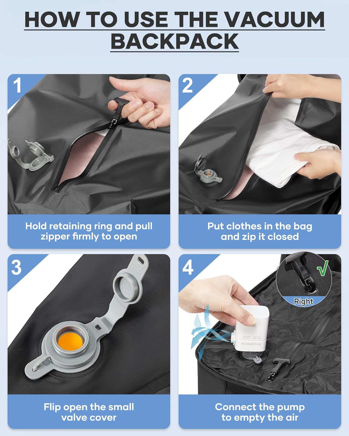 coofay Vacuum Backpack Travel with Pump Vacpack Travel Backpack with Vacuum System Mochila de Viaje Compresion al Vacio Easyvacpack Airbag Backpacks for Traveling Carry on Luggage