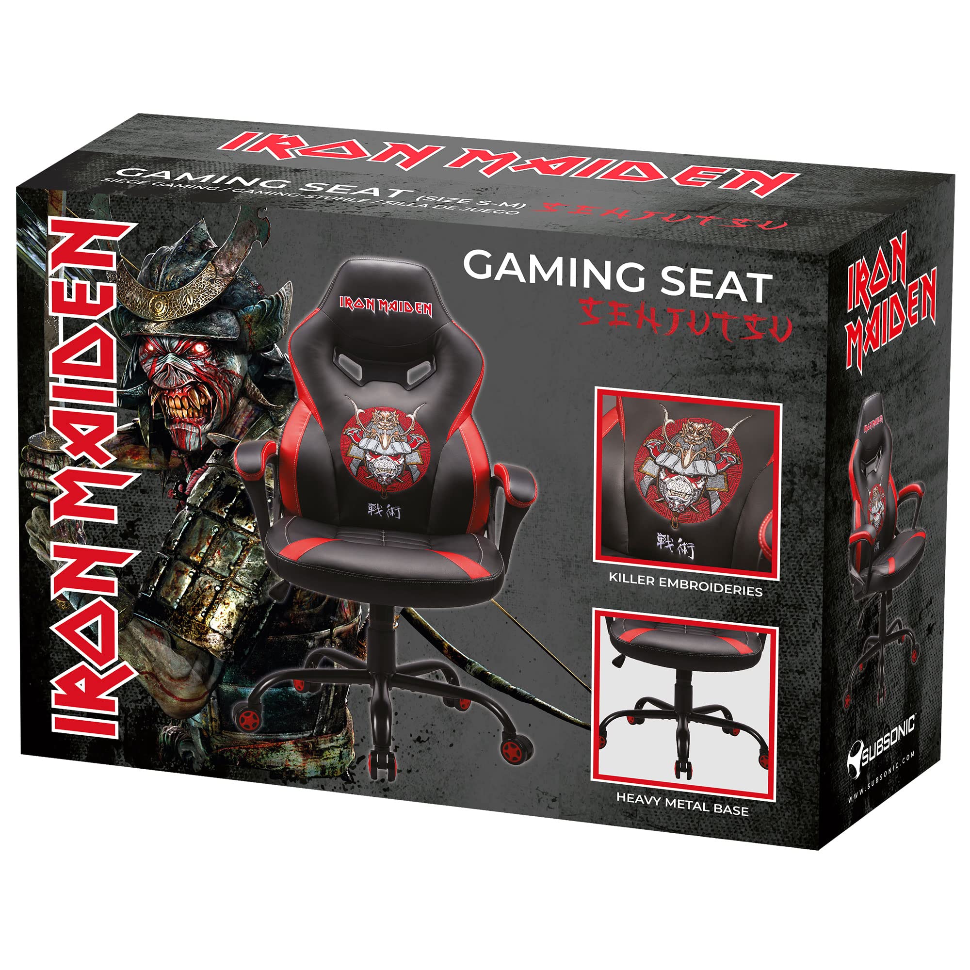 Subsonic - Chaise Gaming Iron Maiden pour Enfant et Ado - Fauteuil de Bureau Ergonomique avec Mousse Haute Densité, Mécanisme à Bascule et Accoudoirs Confortables - Hauteur Réglable - Noir