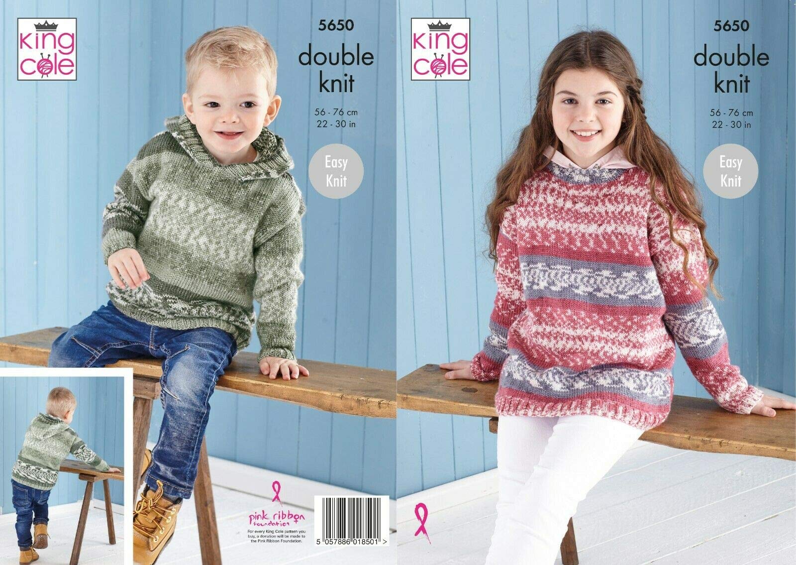 Easy Knit Knitting Pattern Girls Boys Sweater & Hoodie King Cole DK 5650