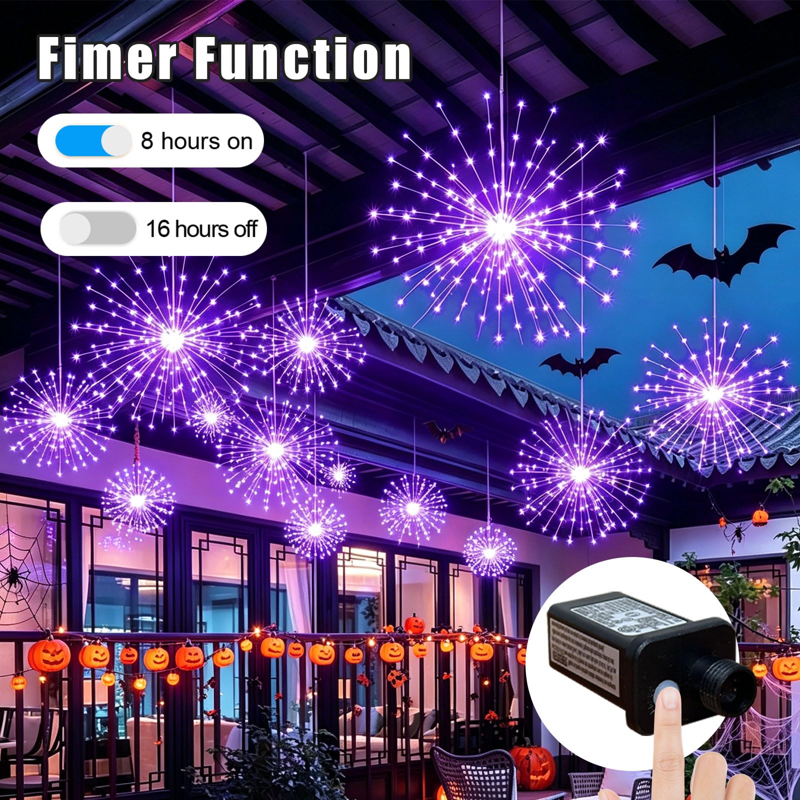 Starburst - Confezione da 5 luci a filo di rame viola da 43,2 cm, 1000 LED, impermeabili, pieghevoli, decorazione da appendere per Natale, matrimonio, patio, giardino