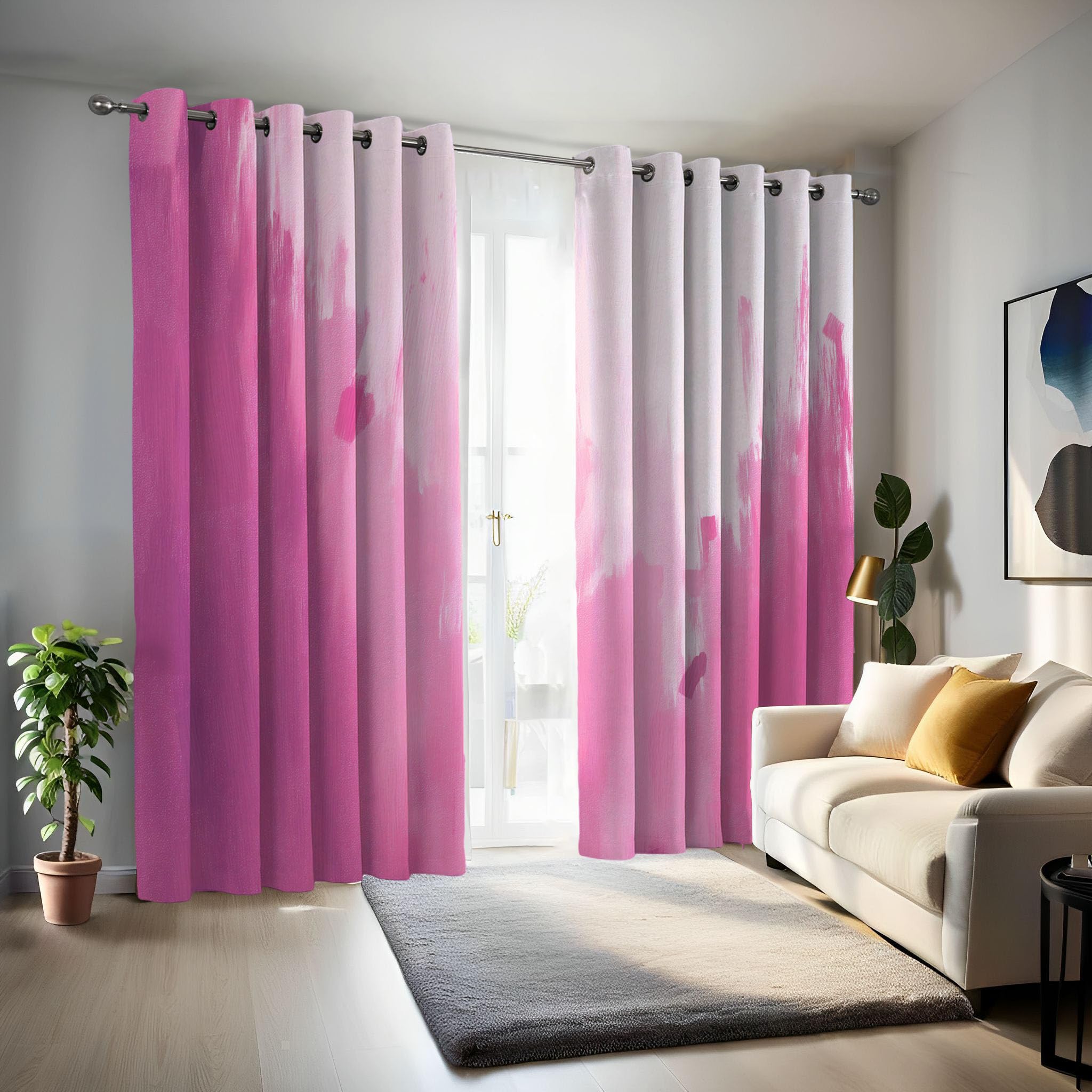 Rosa Vorhänge Blickdicht Pinkes Graffiti Vorhang 2er Set H 175 x B 140 cm, Ultra Soft Verdunklungsvorhänge mit Ösen Thermovorhang Geometrie Gardinen für Schlafzimmer Küche