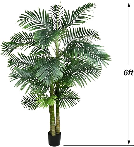 Miniatura 6 de Paquete de 2 plantas artificiales de palmera areca de 6 pies, palmera falsa para interiores y exteriores, decoración moderna, plantas de imitación