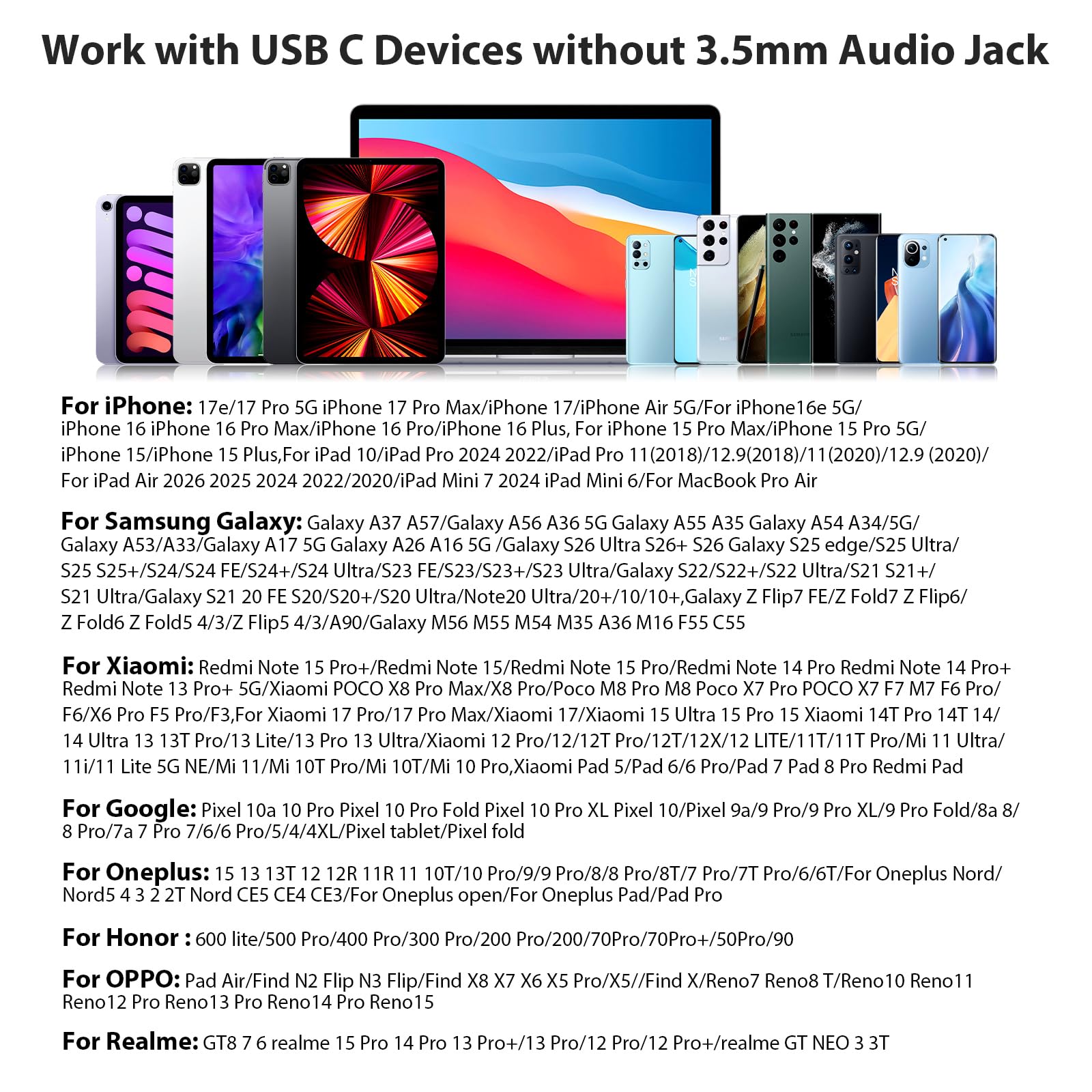 USB C Kopfhörer für iPhone 16 17 Pro 5G,On Ear Typ C Headset USB C Anschluss Ohrhörer mit Kabel Mikrofon mit Ohrhaken für Samsung A56 A37 Galaxy A55 A57 S26 Pixel 9a 10 Poco X8 für Laufen,Gym,Fitness
