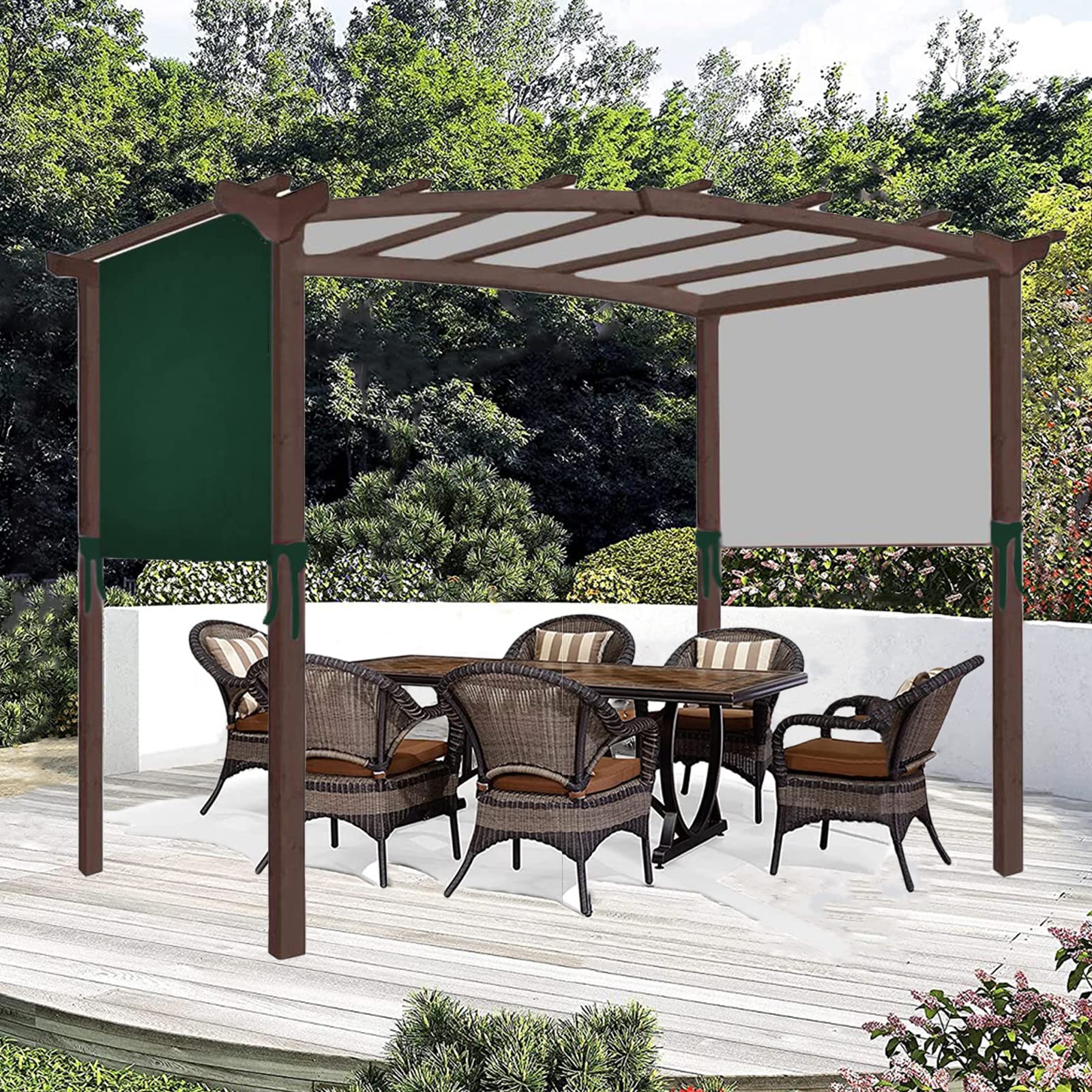 Housse de rechange imperméable pour pergola à structure incurvée Vert foncé 5,2 x 2 m Taille universelle avec sangles de fixation