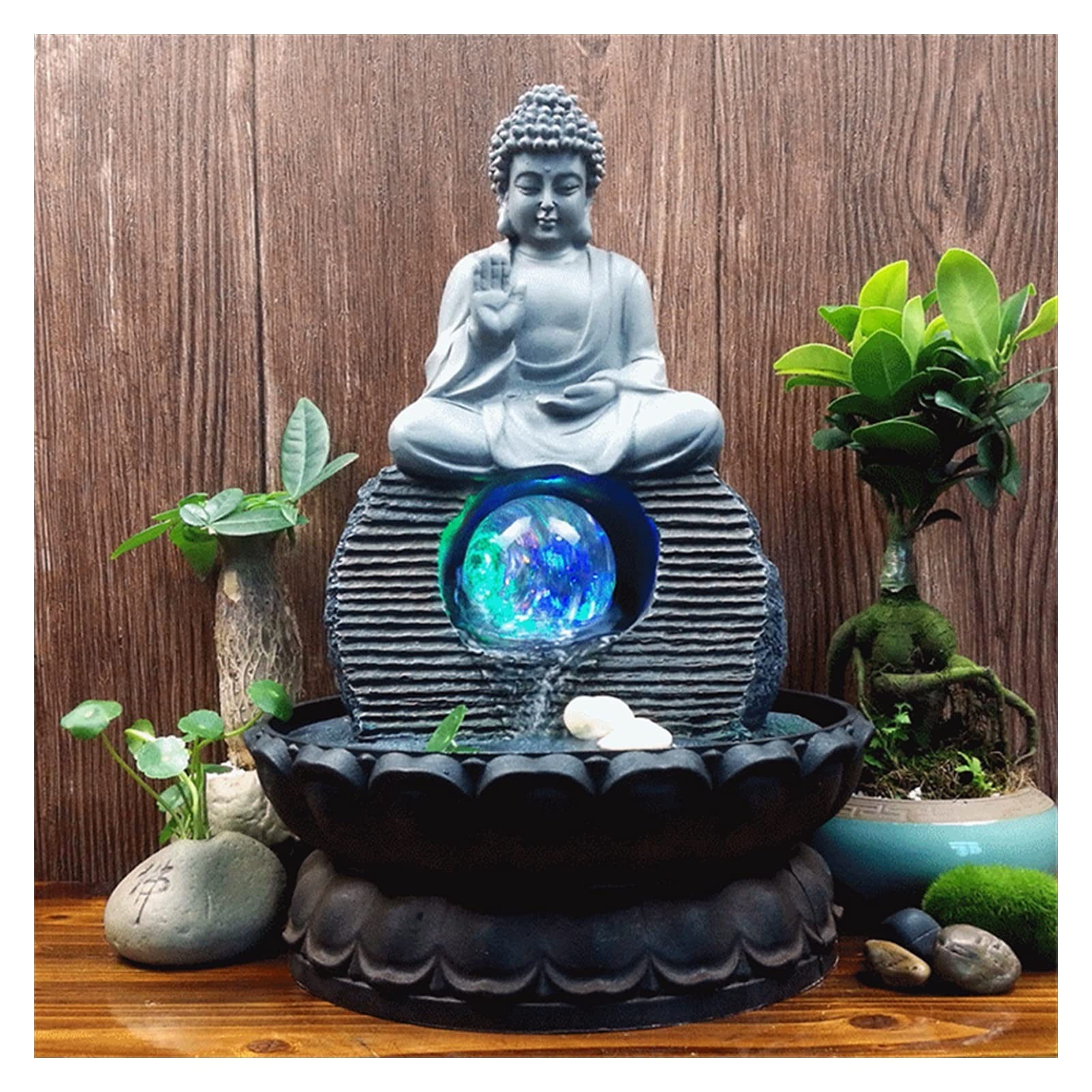 IndoorRelaxation fontanna wodospad ręcznie robiona żywica fontanna zen mnich szczęśliwa feng shui kula LED buddyjska fontanna lotosu ogród mikro krajobraz dekoracje akcesoria domowe fontanny