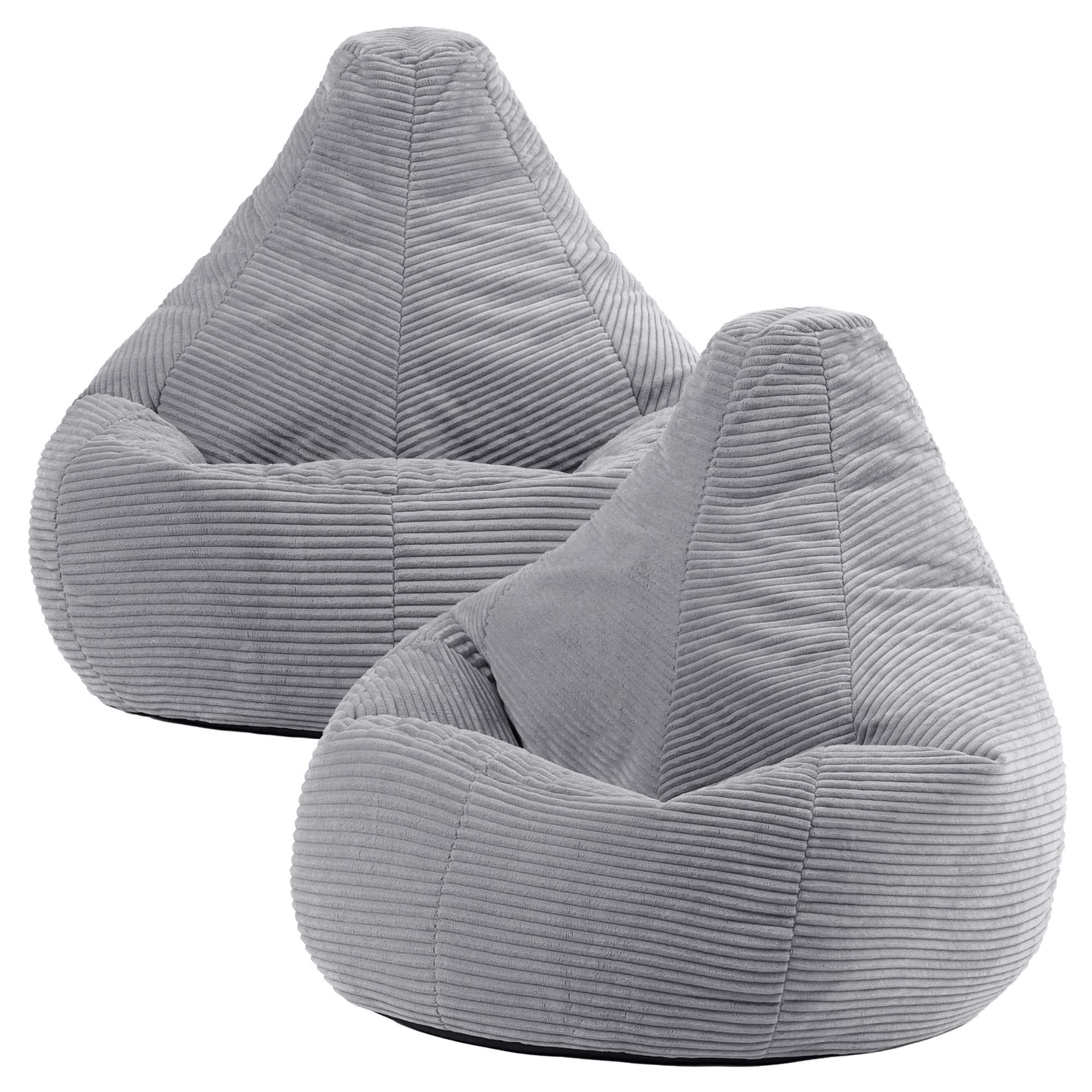 icon Dalton Cord Bean Bag Chair, Set of 2, Grey, Large Adult Bean Bag with Filling Included, Comfy Chair, Living Room Furniture, Bedroom Furniture