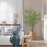 Artificial Plants 3PCS Faux Greenery Stems, Spring Leaves Branches Artificial Ficus Twig Green Faux Plastic Plant Stems for Vase Outdoor Indoor Summer Garden Home Decor (Summer Green)