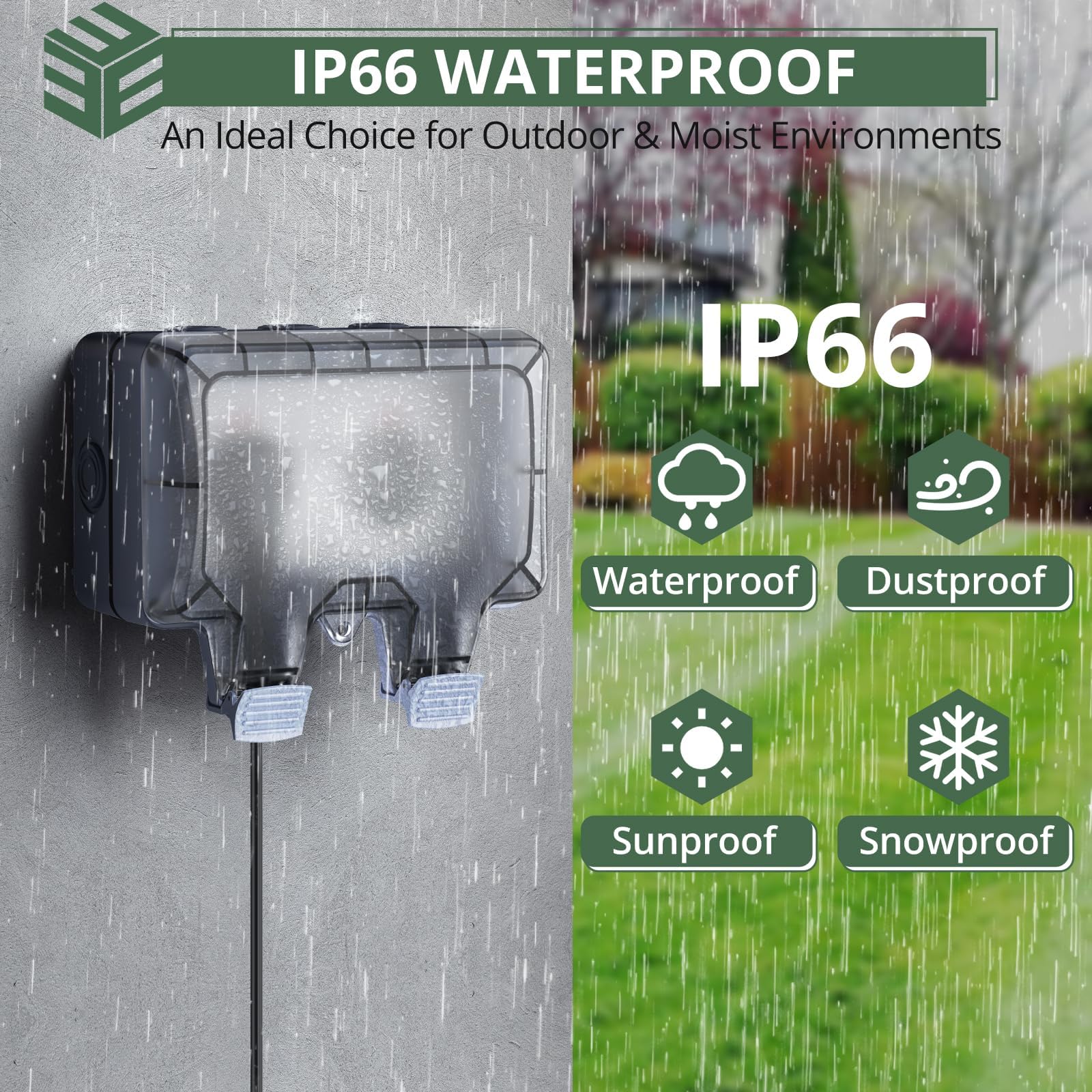 Buitenstopcontact, waterdicht, 2-voudig outdoor stopcontact