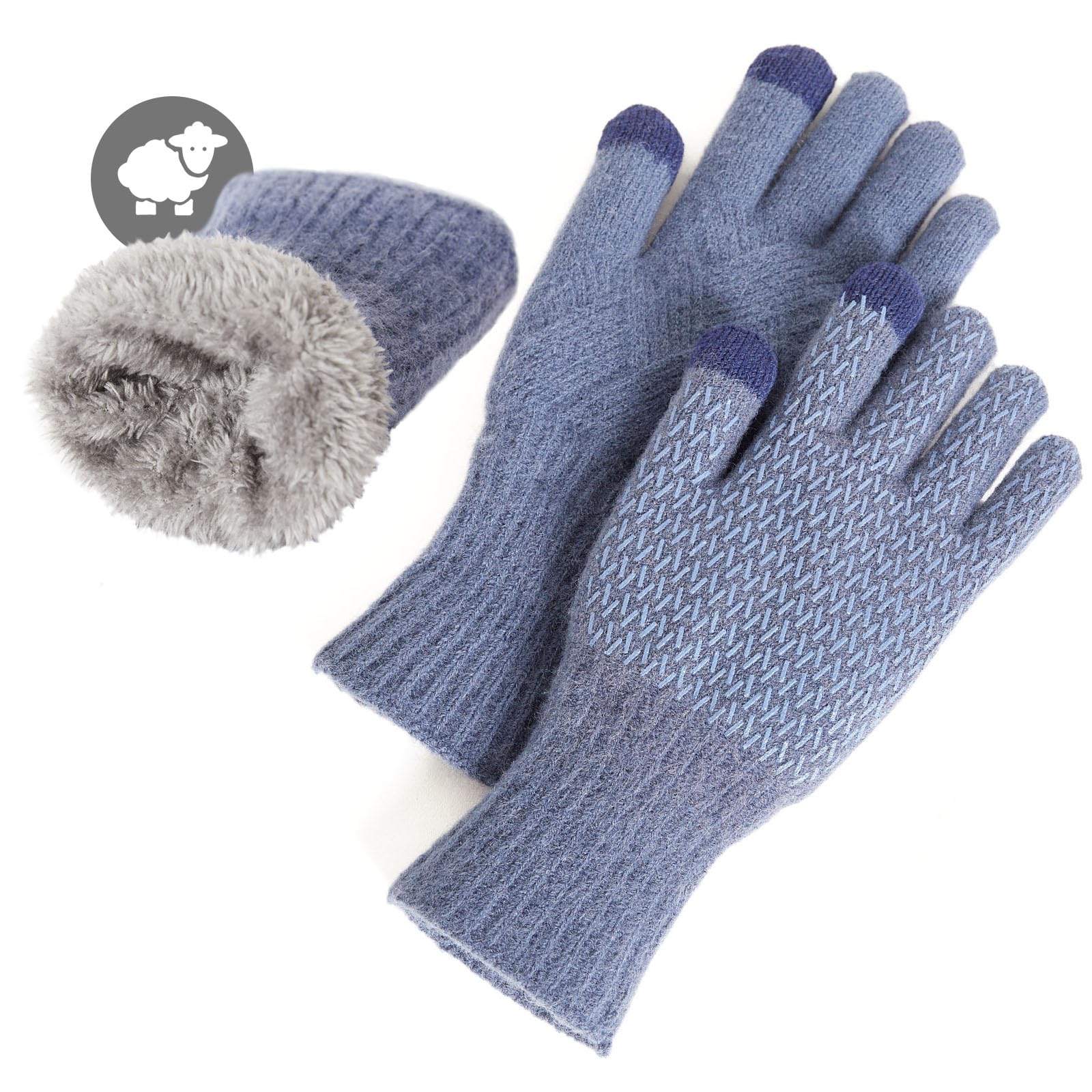 MAGISDU Guanti da donna Guanti termici invernali caldi Fodera in pile Lana Merino Touchscreen Doppio strato Grip elastico Guanti da esterno