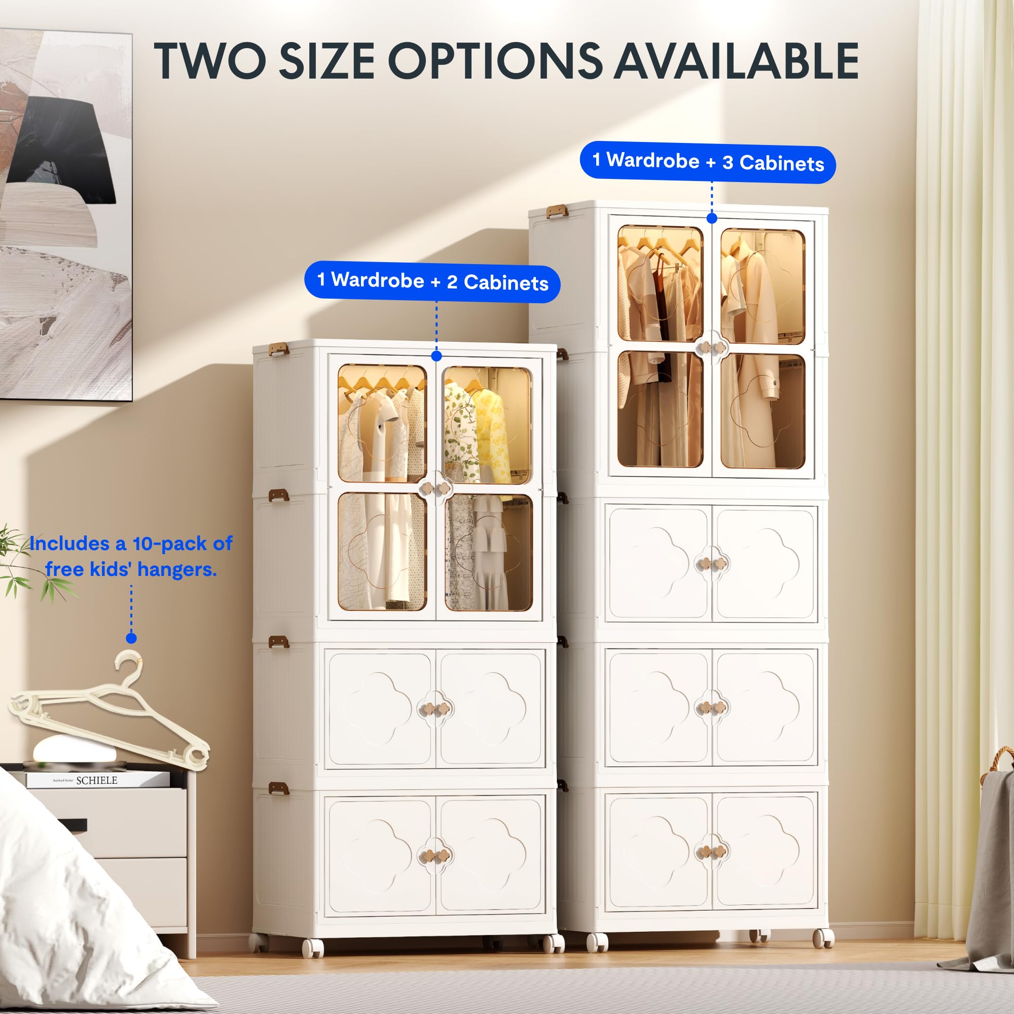 FLEXISPOT Kleiderschrank Children's Wardrobe Aufbewahrungsbox mit Deckel Aufbewahrungsbehälter (Weiß, 2 SET)
