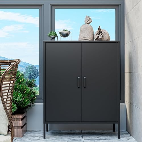 Miniatura 5 de Armario de almacenamiento de metal, capacidad de peso de 120 libras, gabinete de almacenamiento de metal con 4 estantes, armario de almacenamiento