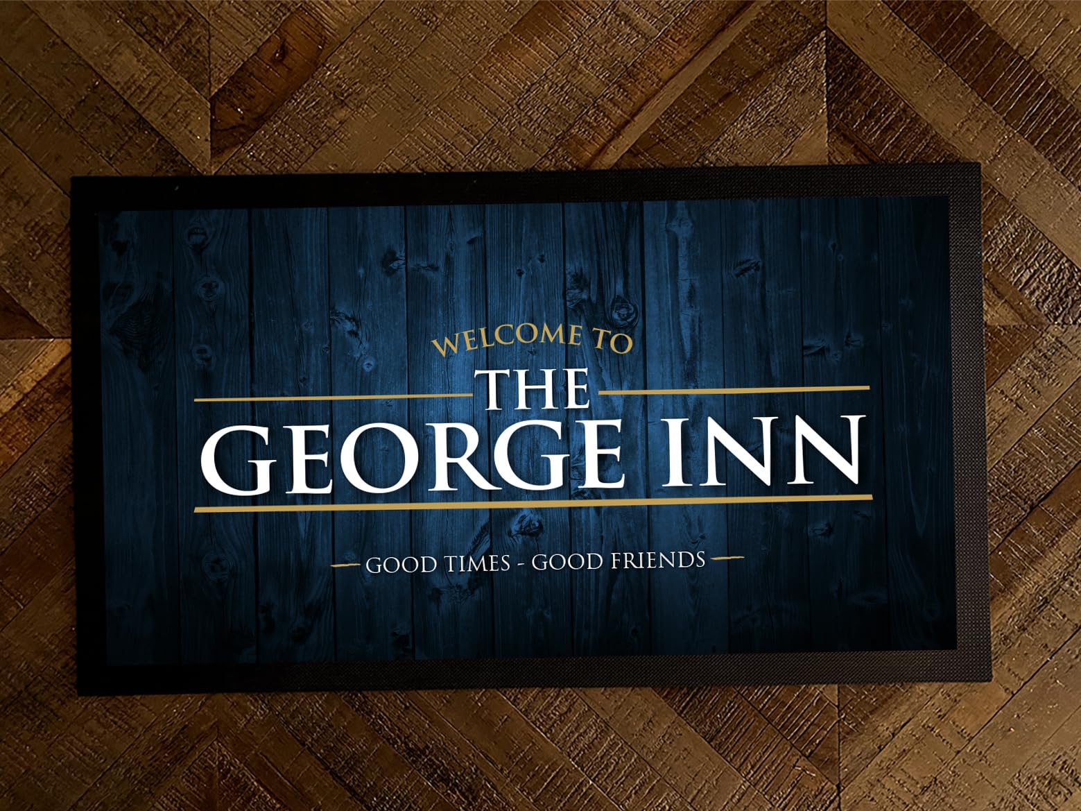 Personalised Bar mat - with your name Bar - Blue Wood effect Bar runner - BW102