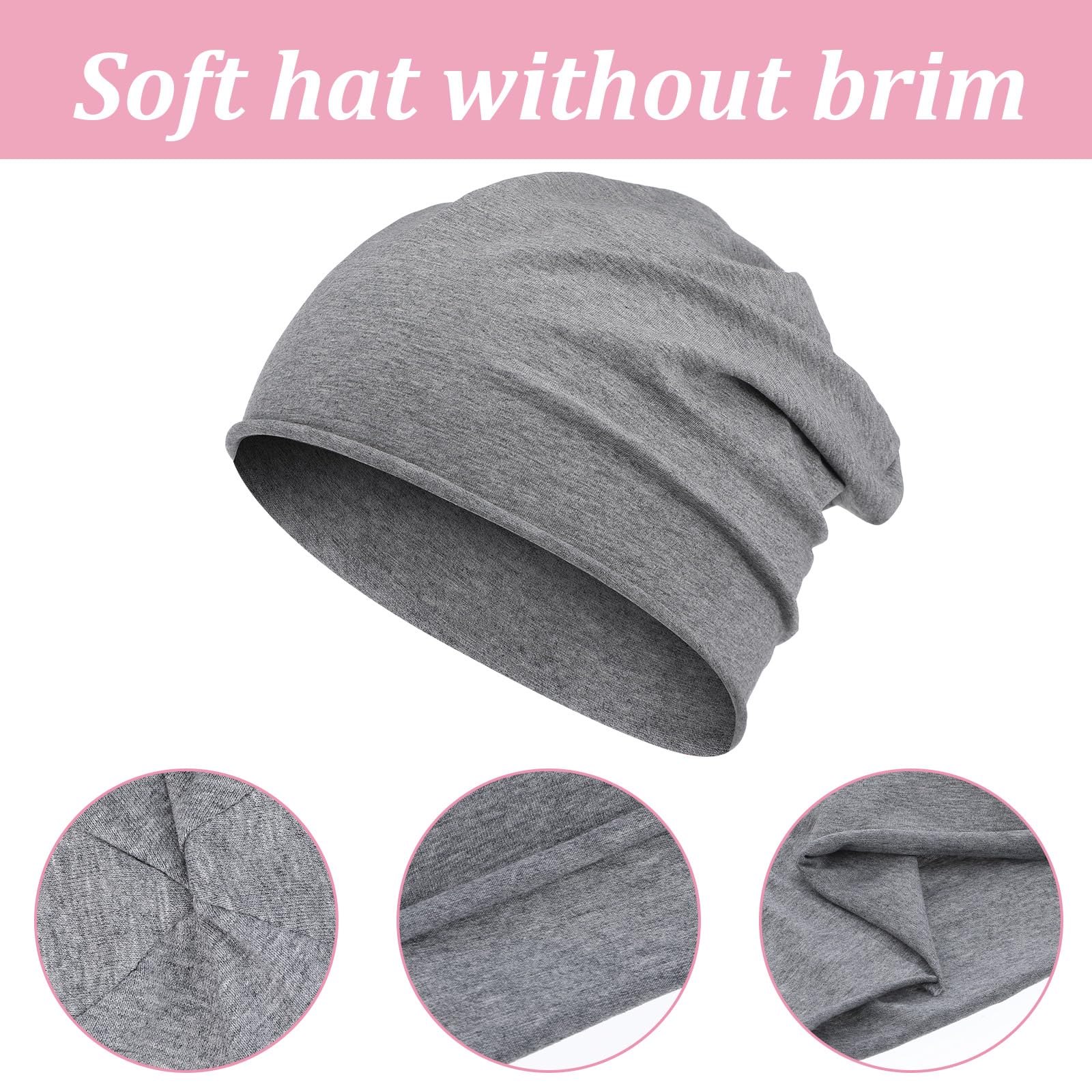 3 sztuki damskich czapek beanie, cienkie bawełniane czapki męskie i damskie, elastyczna czapka do biegania, oddychająca czapka do jogi, snu i na co dzień, czarna, szara, różowa