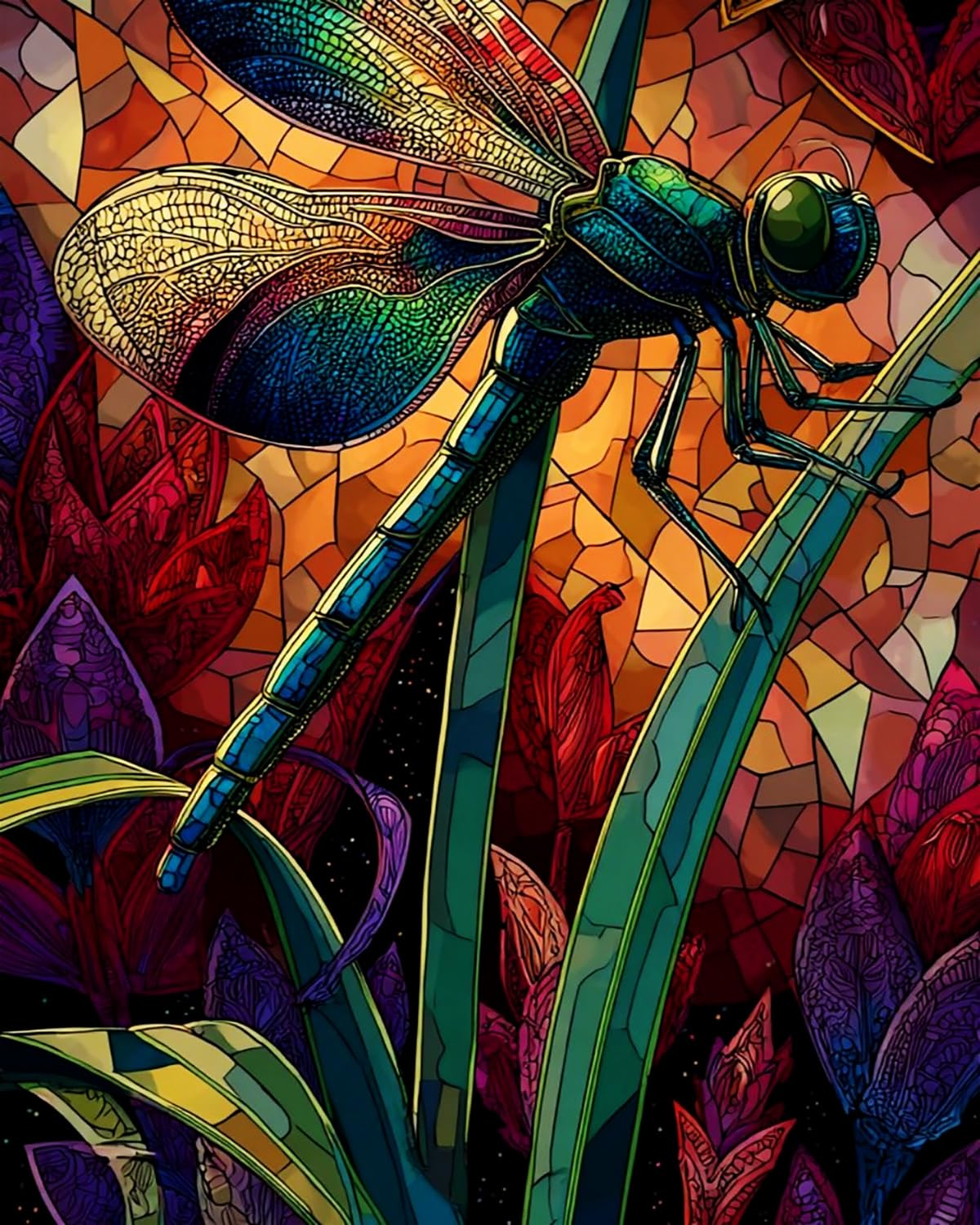 Liubaishi Multicolour Paint By Numbers For Adults, Stained Glass Dragonfly, 40X50 Cm Acrylic Canvas Kit With Brushes And Paints