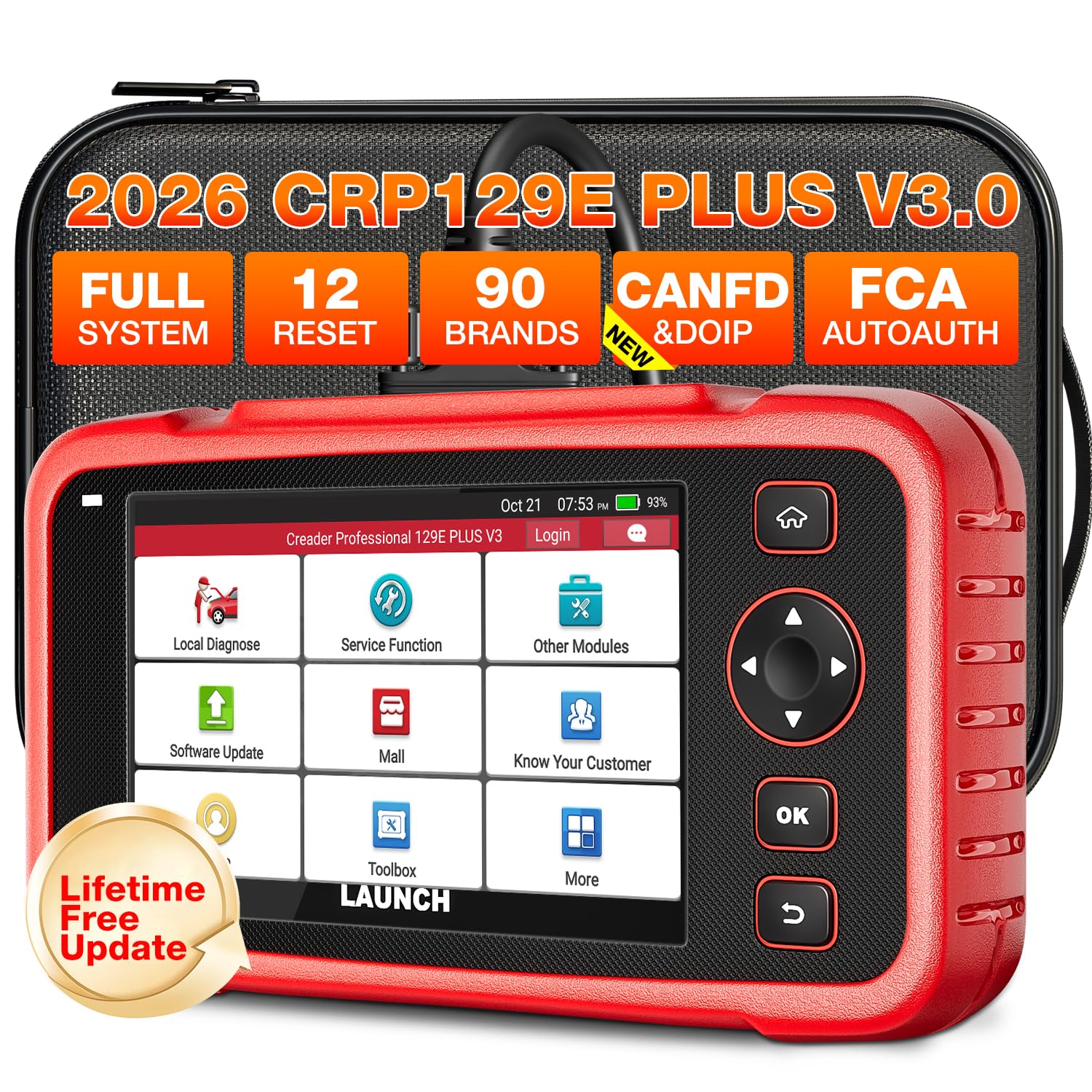 LAUNCH CRP129E Plus V3.0 2026 OBD2 Scanner Diagnostic Tool, Full System Car Code Reader, 12 Reset Service TPMS/Oil/SAS/EPB/BMS/DPF Reset,FCA AutoAuth,