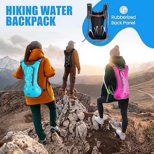 Miniatura 4 de Cunno Mochila de hidratación de 3 piezas con 3 unidades de 2 litros de agua de vejiga de agua, paquete de hidratación para camping, senderismo,