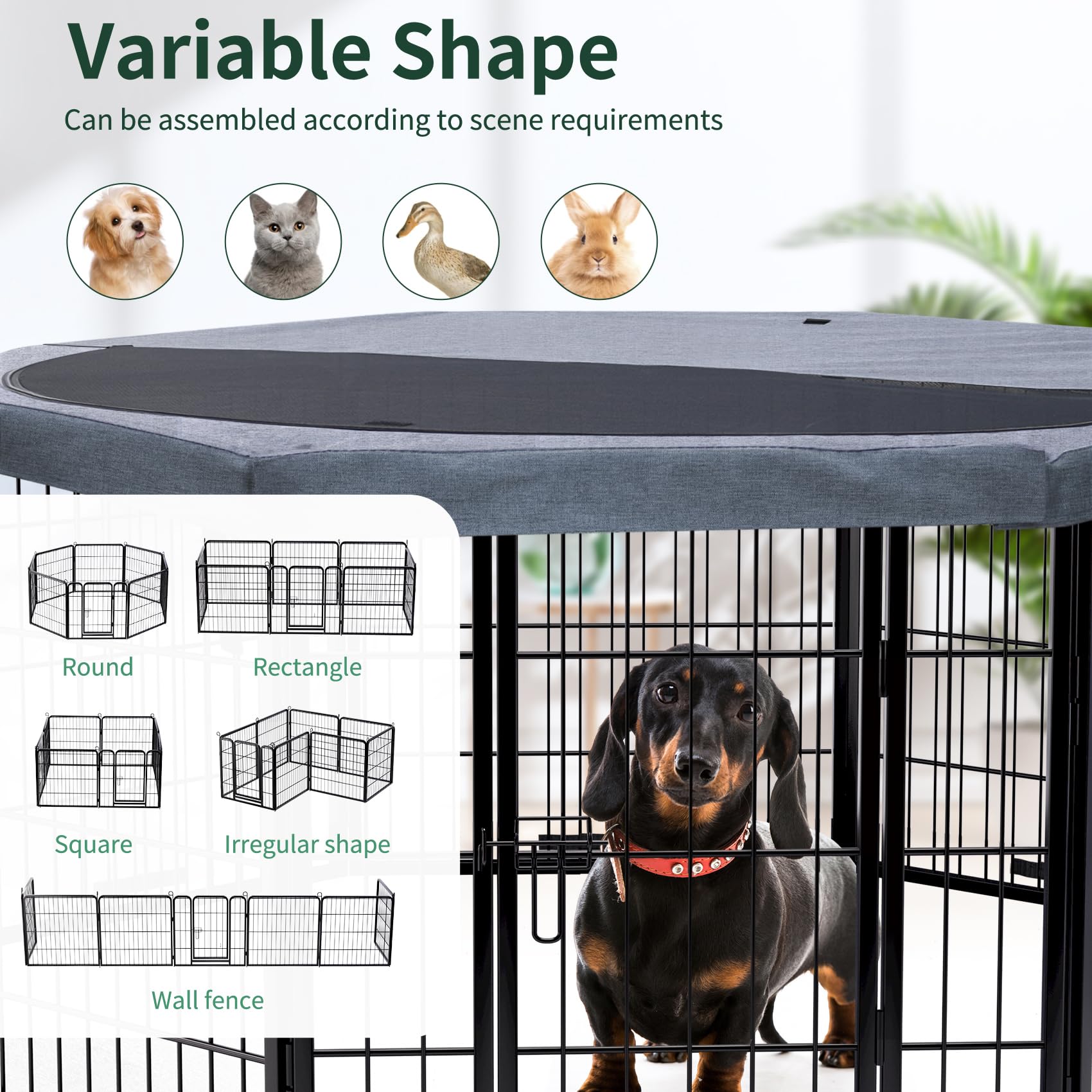 PETIME Recinzione per cani in metallo, resistente, per interni ed esterni, 55,9 x 61 cm (larghezza x altezza), 8 pannelli, con copertura superiore ottagonale