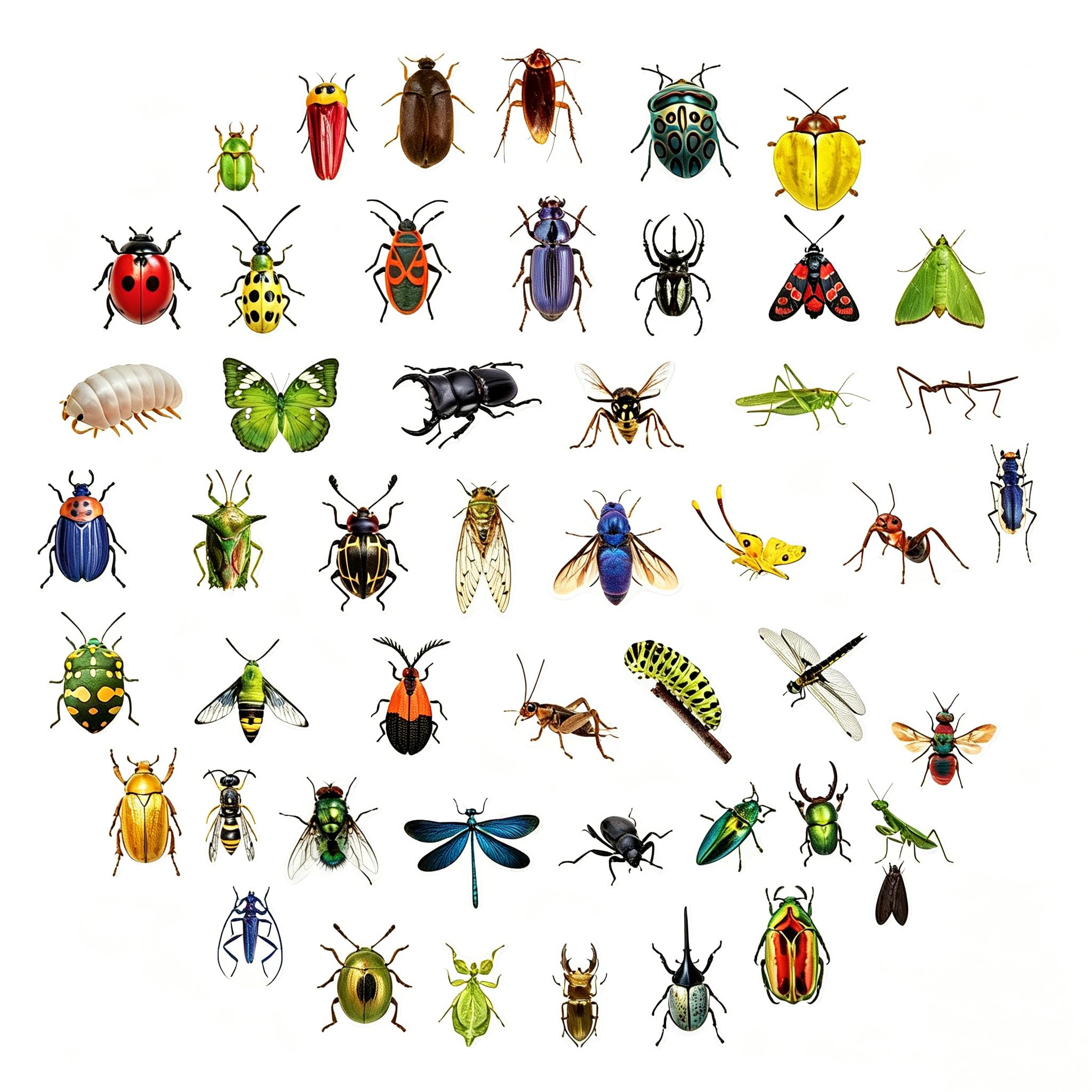 Insect Stickers 50 PCS Waterproof PET Decals Nature Inspired Bug & Plastic Bugs for Laptop Scrapbooking Journal Water Bottle Phone DIY Stickers for Adults