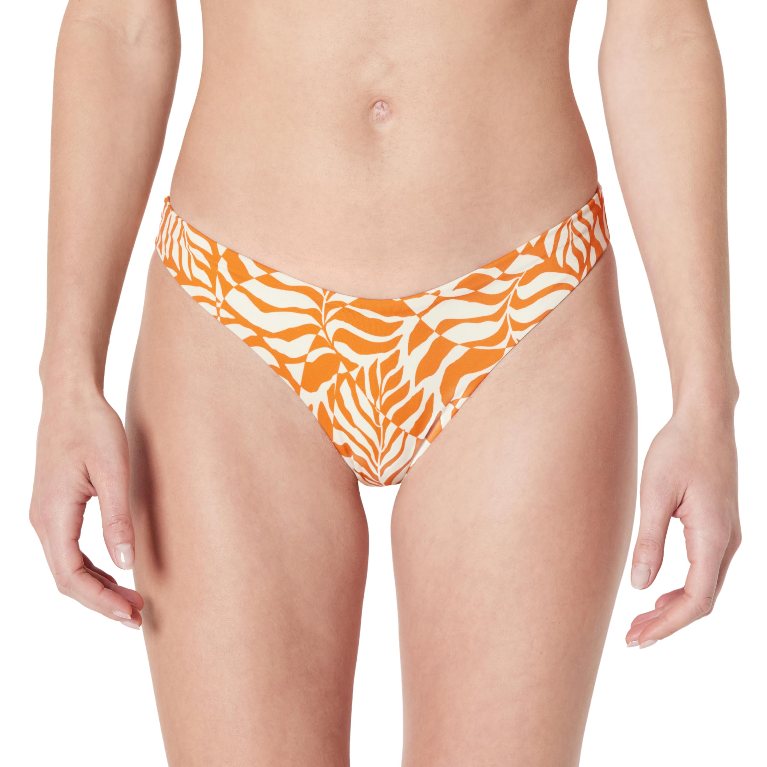 Amazon Essentials Women's High-Leg Bikini Bottoms, Rust Orange Abstract Palms, Size 10