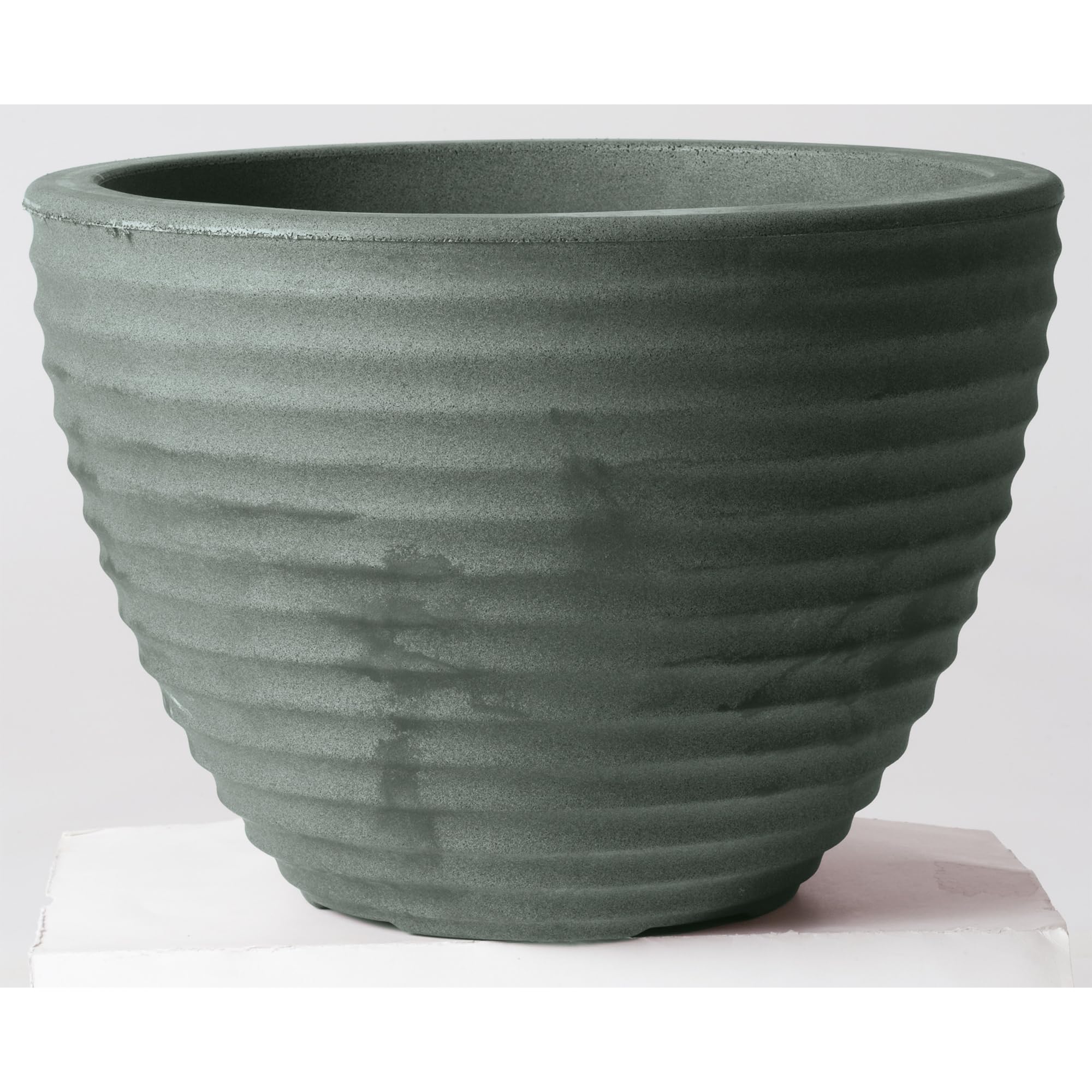 Stewart 49cm Low Honey Pot Planter | Attractive Ribbed Design | 30L Capacity | Lightweight, Frost-Proof, UV Resistant | Made in the UK, Millstone Grey